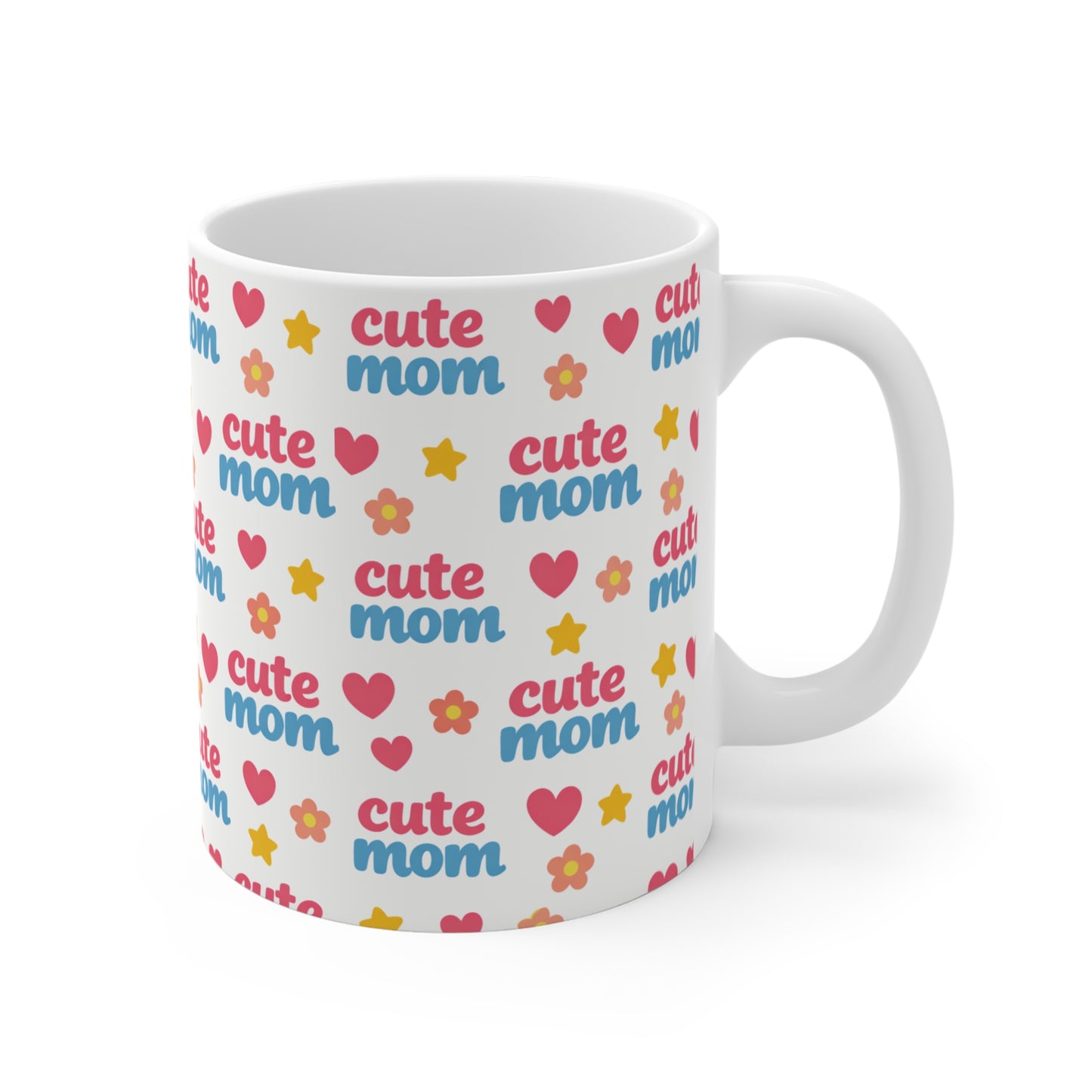 Kawaii cute mom mug 11oz with vibrant repeating pattern, durable ceramic cup for mom, ideal Mother’s Day or everyday gift