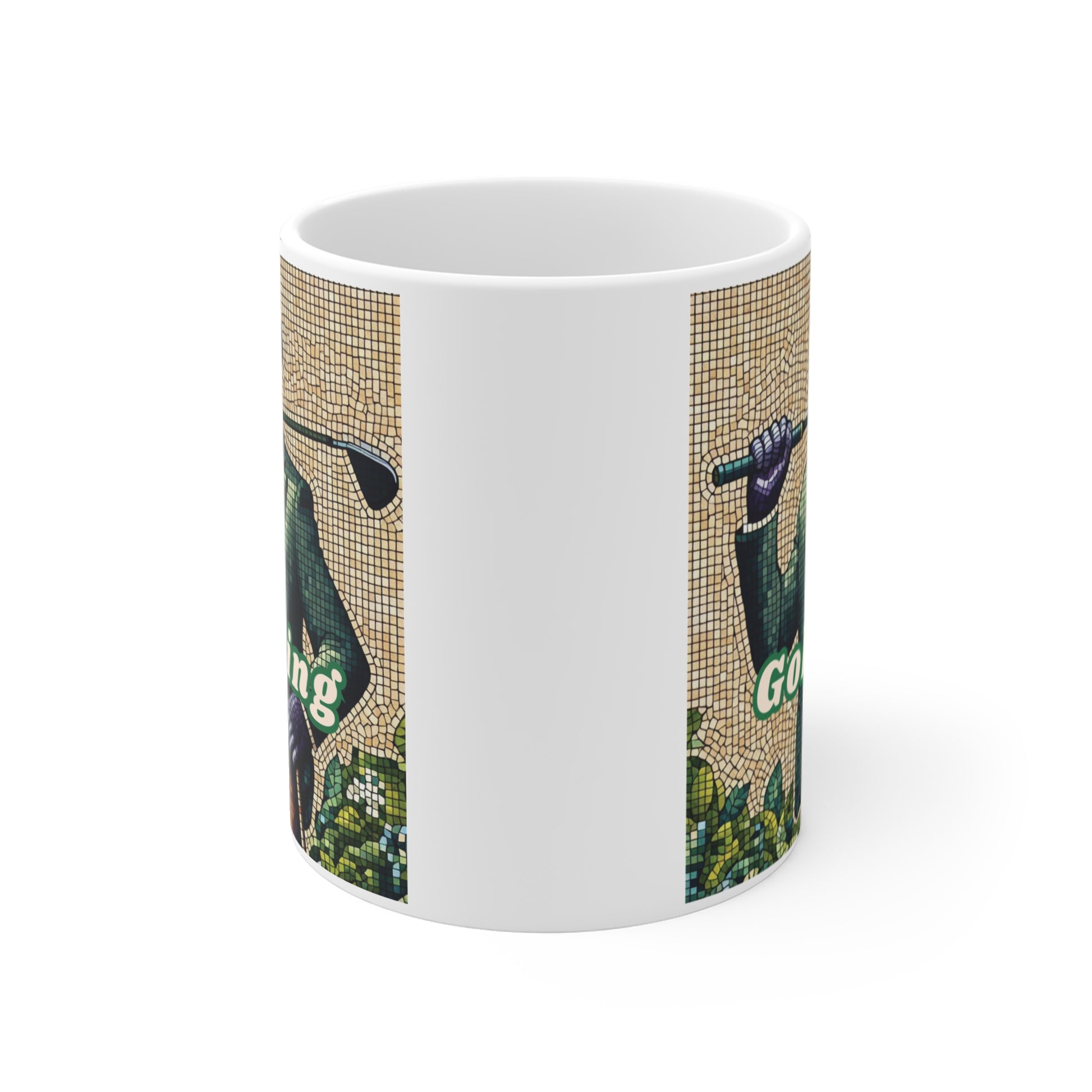 Gorilla golf mug with mosaic artwork, novelty animal coffee cup for boss or dad gift