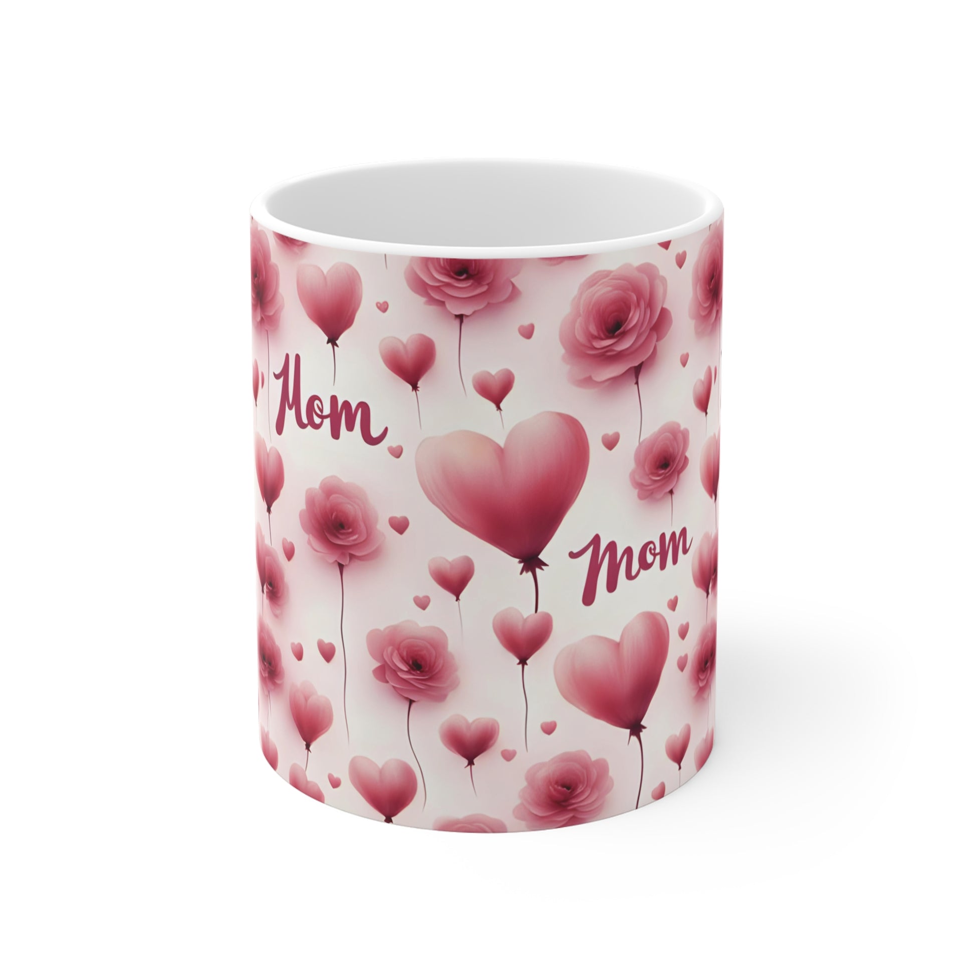 Pink floral and heart Mom wrap-around mug design 11oz ceramic