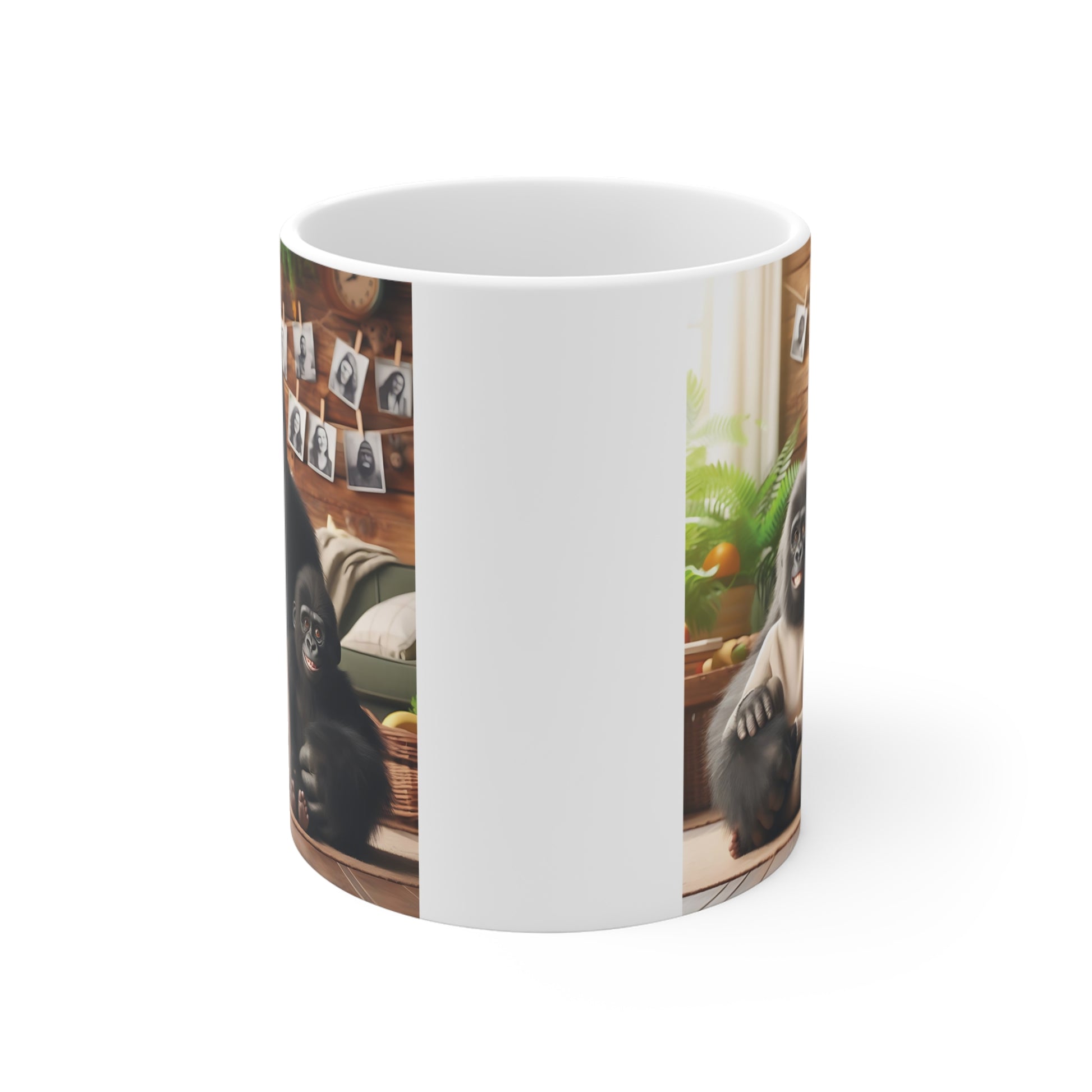 gorilla family coffee mug with adorable gorilla parents and children, creating a unique family gift design.
