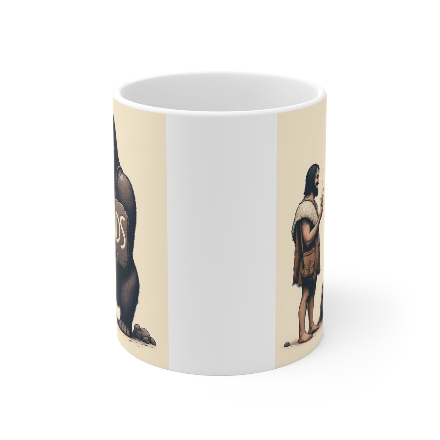 Gorilla Friendship Coffee Mug – Humorous Gorilla and Caveman Art Ceramic Mug for Funny Gift and Animal Lovers