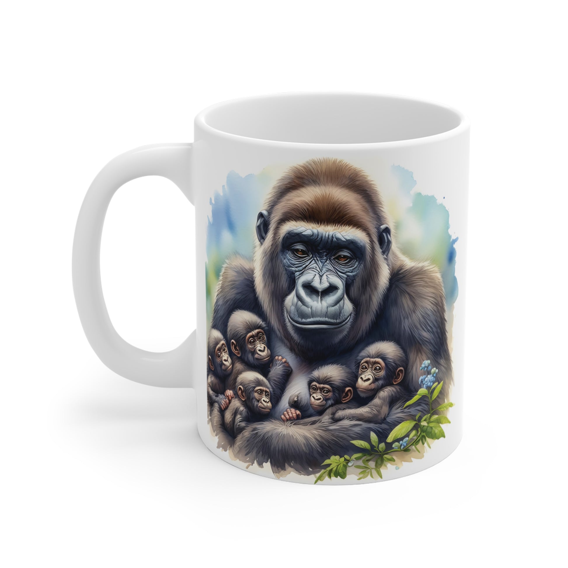 Gorilla Mom and Babies Mug – Adorable Gorilla Family Illustration Ceramic Mug for Coffee, Tea, and Unique Animal Gift Ideas