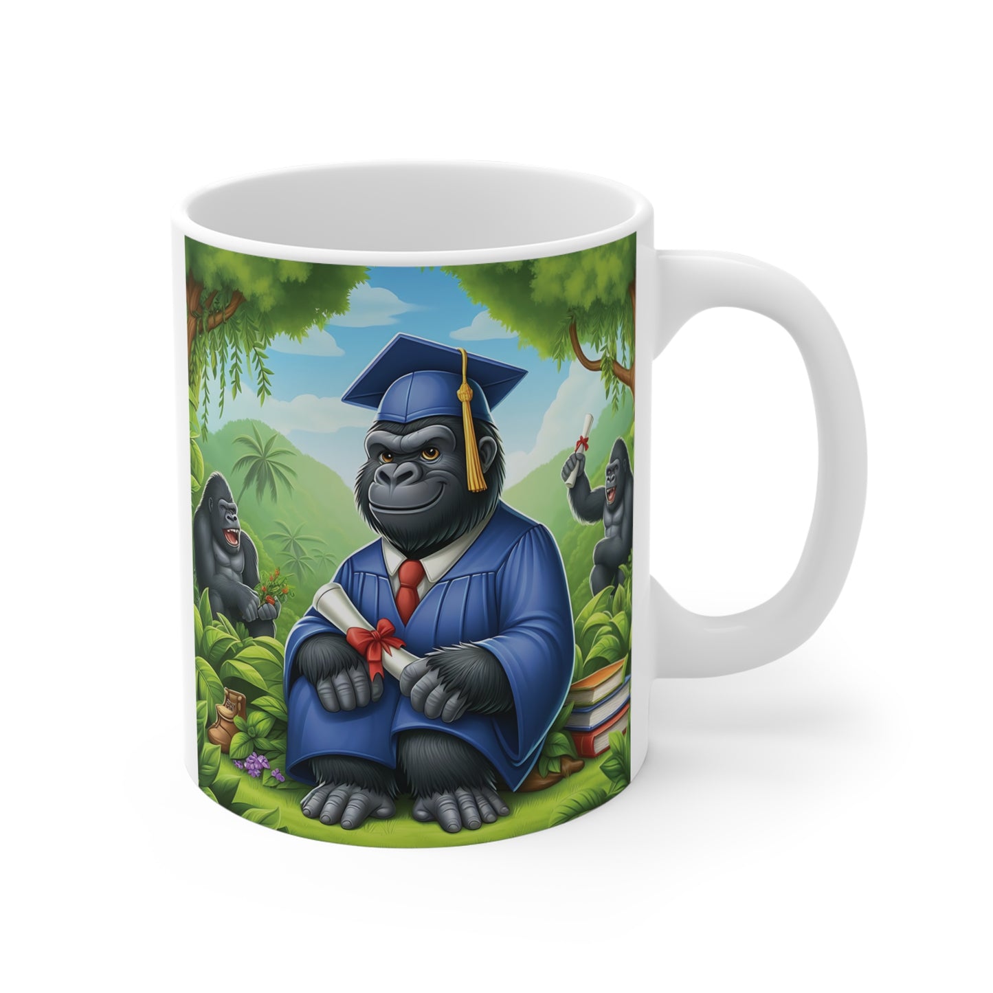 Gorilla Graduation Mug – Cute Gorilla Graduate Holding Diploma Ceramic Coffee Mug for Graduation Gifts and Students