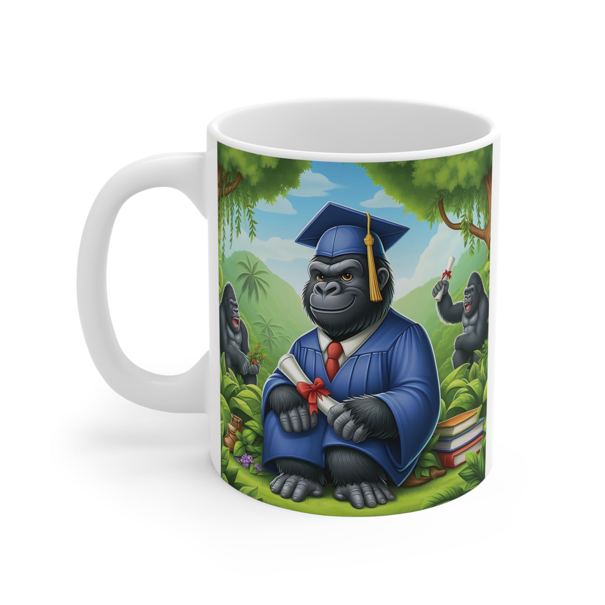 Gorilla Graduate Ceramic Mug – Adorable Graduation Gorilla Coffee Cup for College Graduates, Teachers, and Animal Lovers