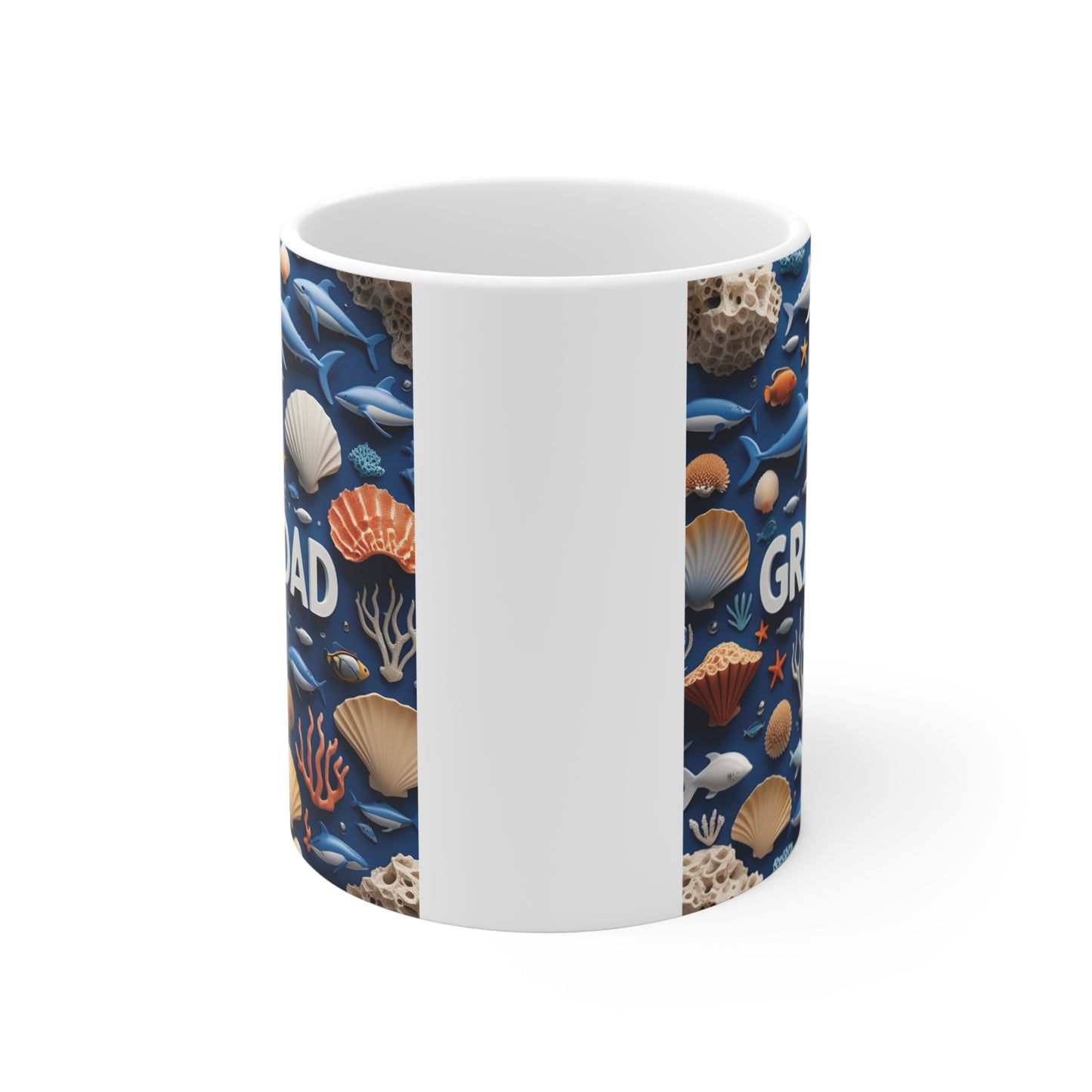 Nautical Granddad coffee mug featuring dolphin and seashell pattern for grandpa birthday or Father’s Day gift