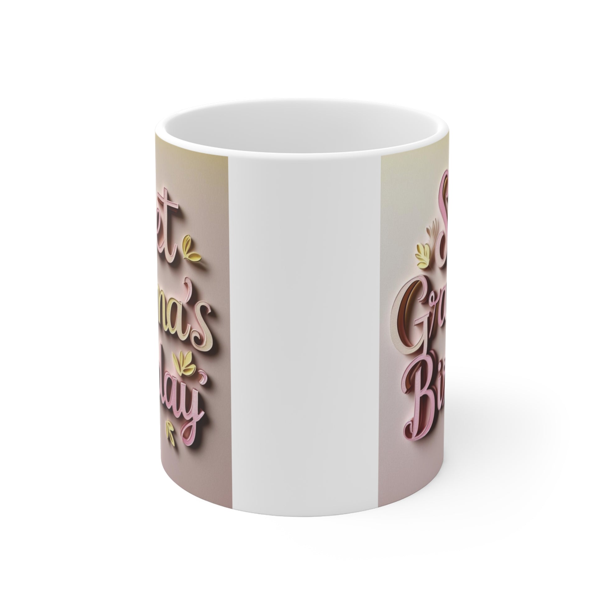 Cute pastel grandma birthday coffee mug with stylish raised lettering artwork