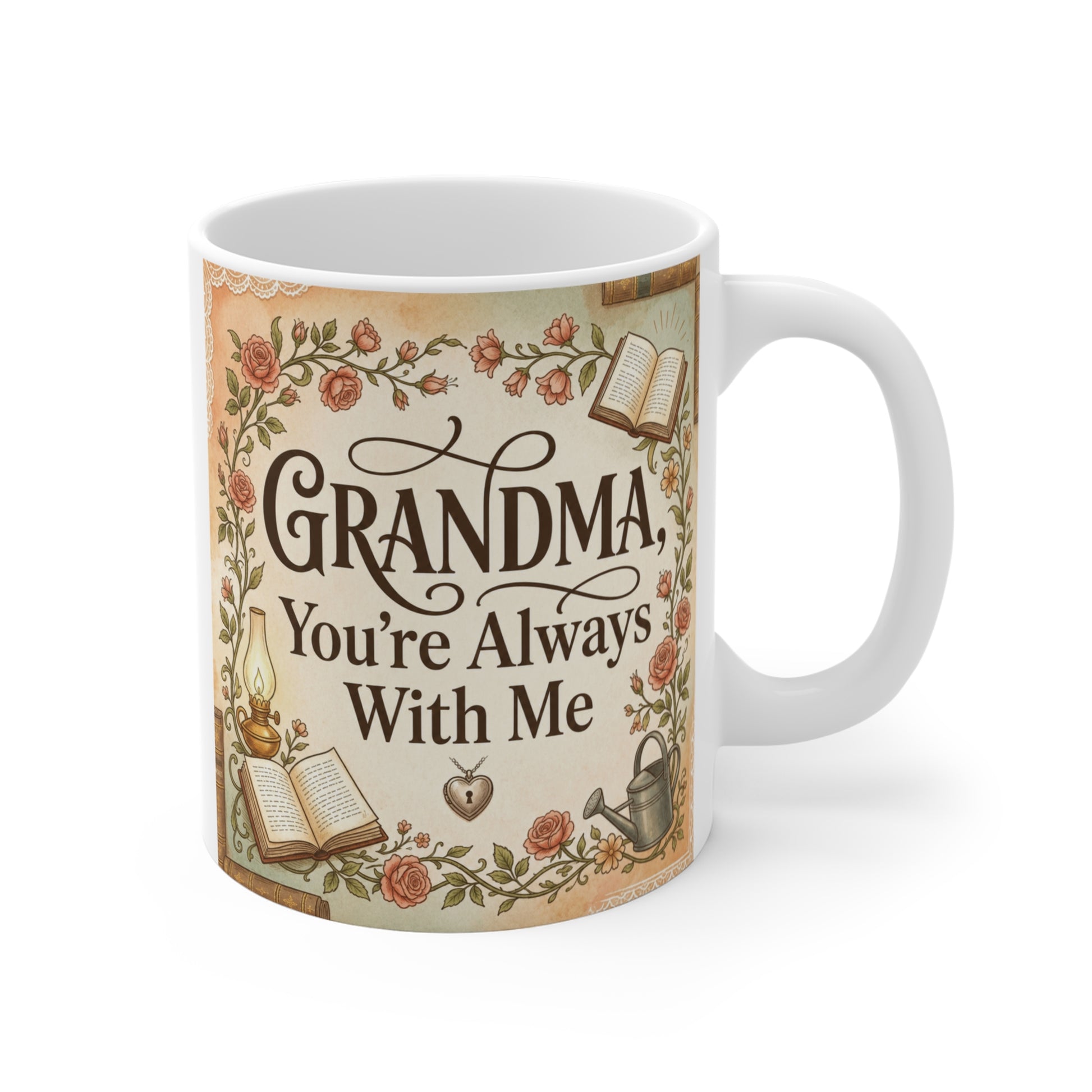 Vintage floral Grandma mug with the quote “You’re Always With Me” on an 11oz ceramic coffee cup