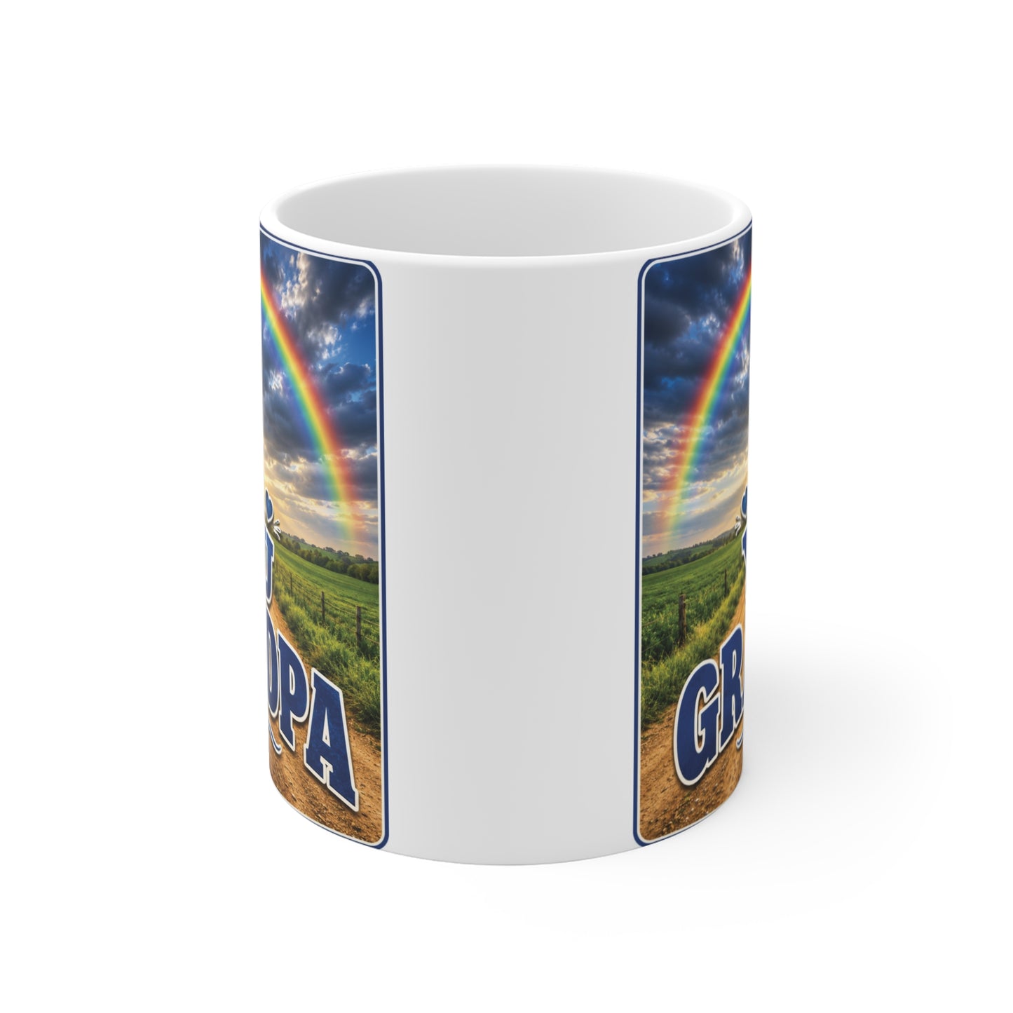Sentimental grandpa mug with rainbow sky and vintage typography