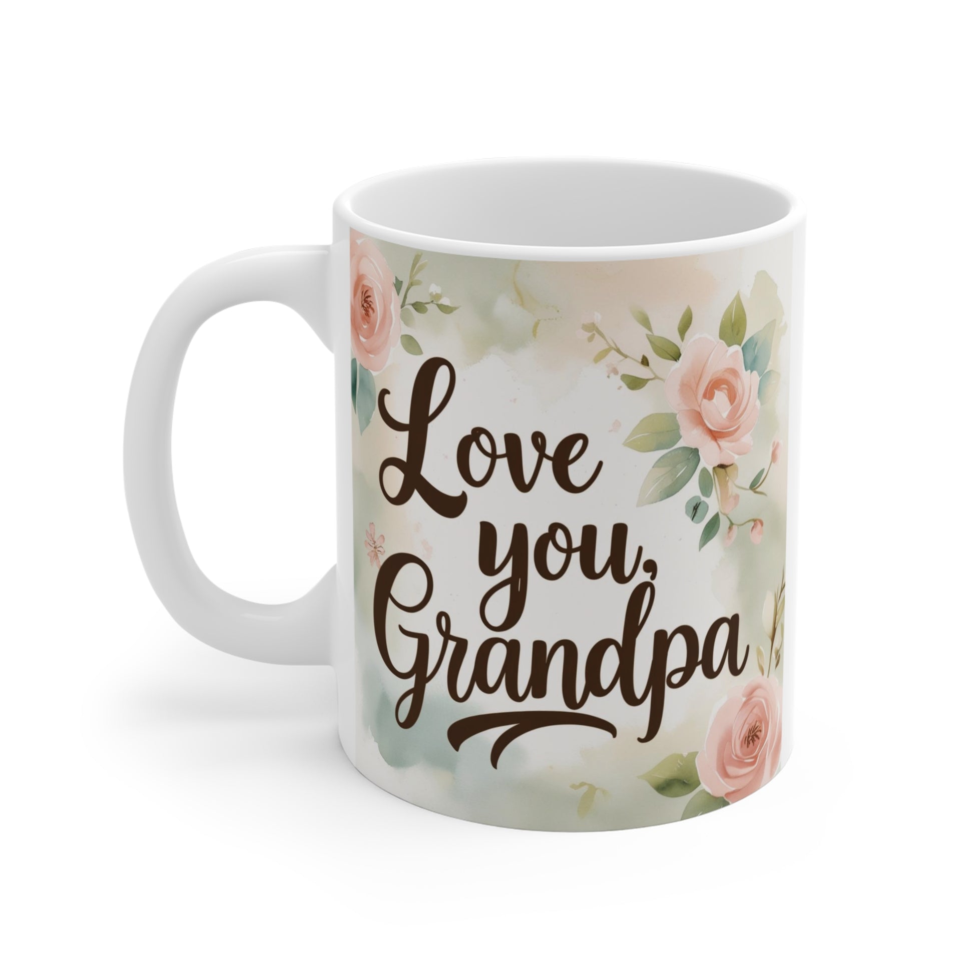 Floral Love You Grandpa coffee mug for daily use, sentimental grandfather gift ideal for birthdays, retirement, Christmas, and special occasions.