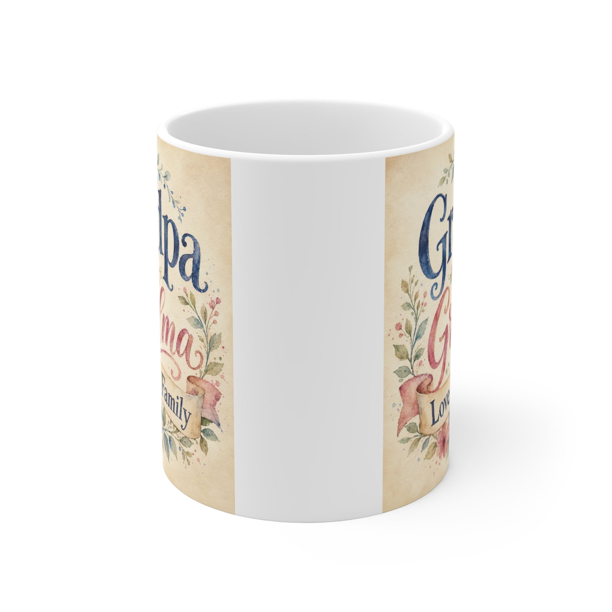 Vintage floral grandparents coffee mug with heartfelt family quote for Grandpa and Grandma.