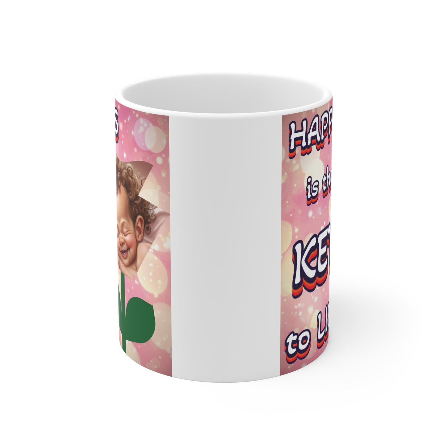 A ceramic mug with motivational joyful happiness message