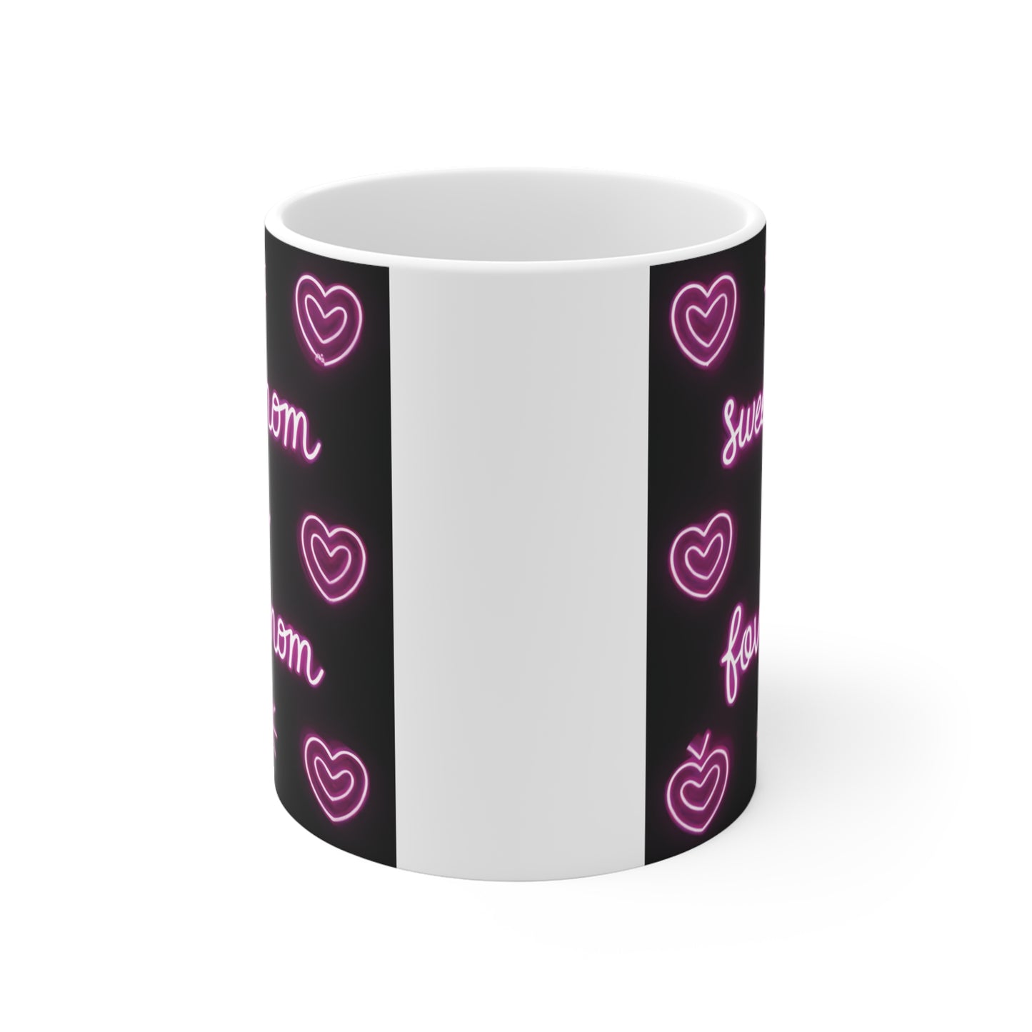 Cute pink heart mom mug 11oz ceramic coffee cup with neon style love message, perfect birthday gift for mom