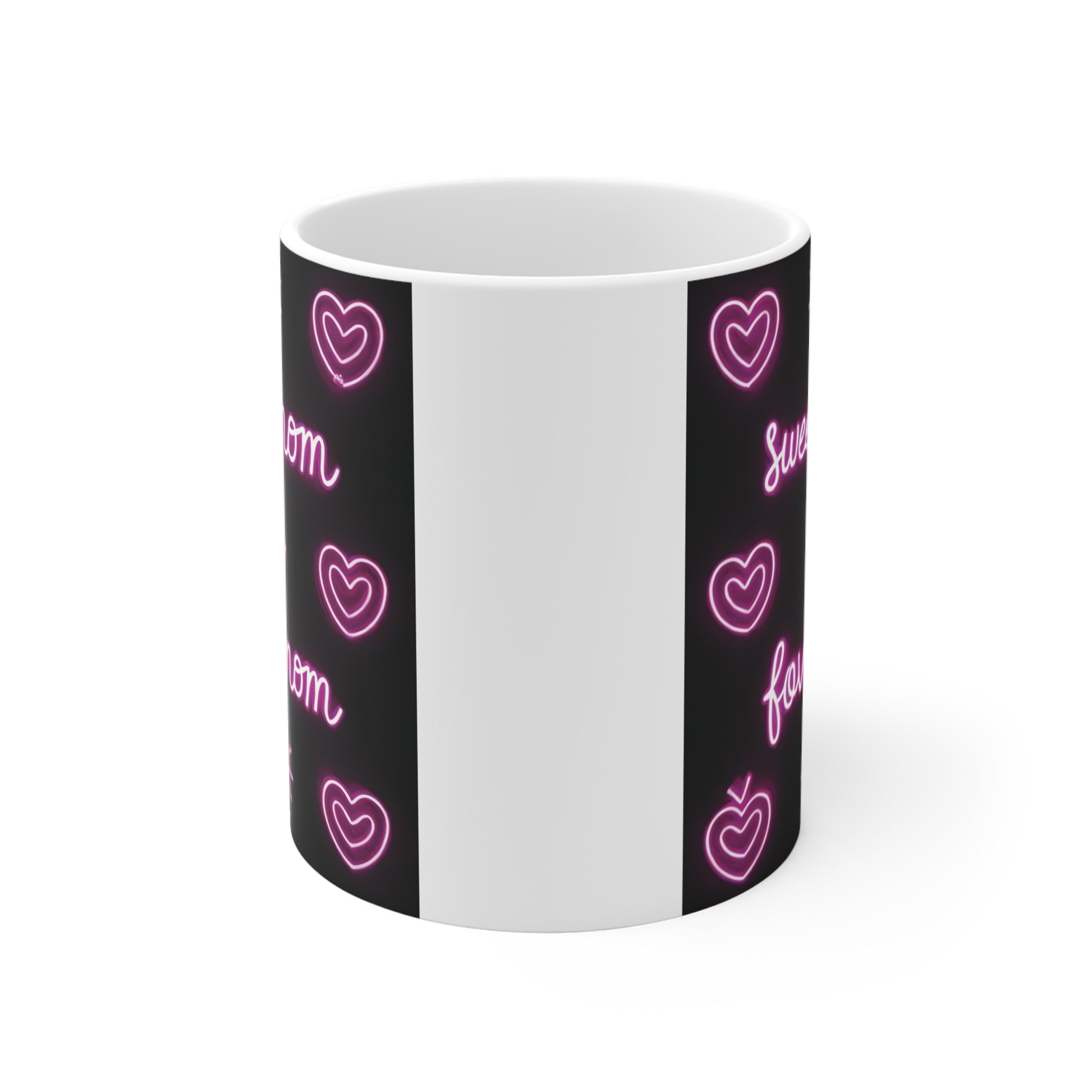 Cute pink heart mom mug 11oz ceramic coffee cup with neon style love message, perfect birthday gift for mom