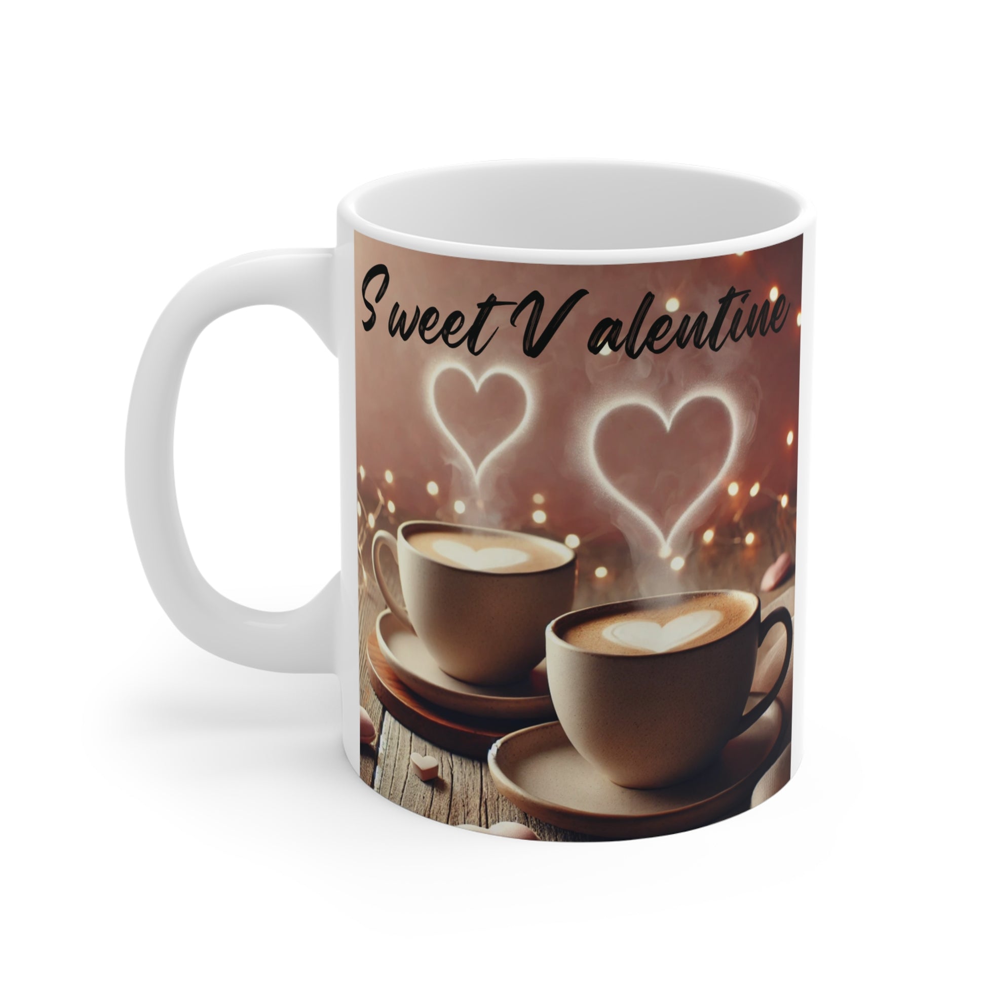 Romantic love you mug with coffee cups and heart-shaped steam, Valentine’s Day gift coffee mug