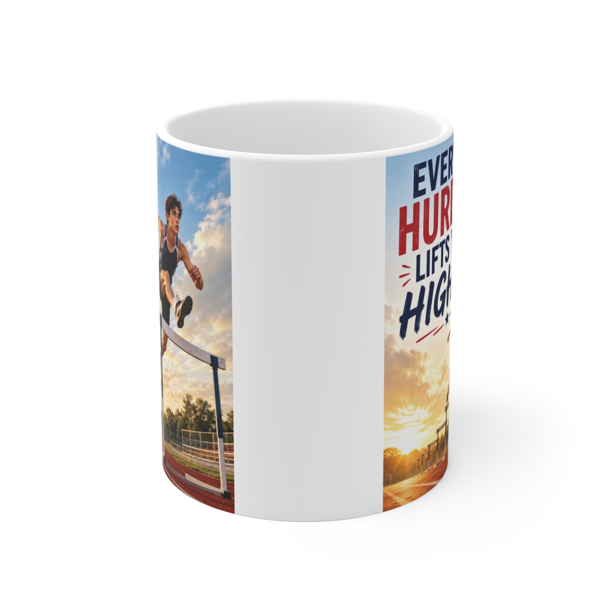 Runner-themed ceramic coffee mug designed for athletes, coaches, students, and anyone pursuing success.