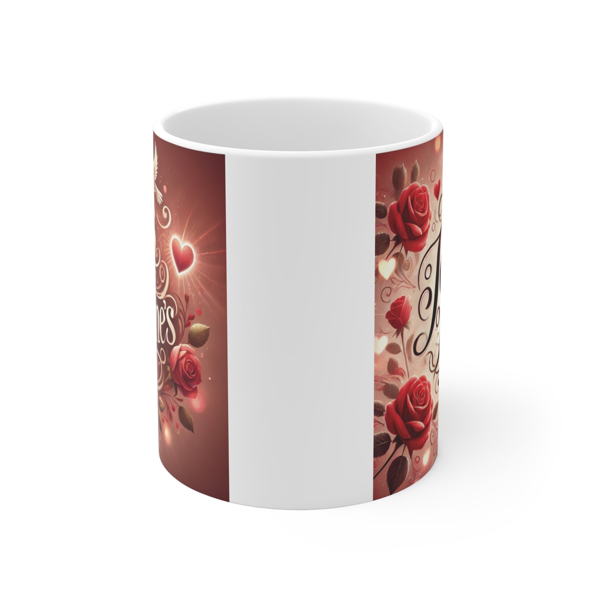 Christian love mug with elegant typography, roses and heart, spiritual gift for believers