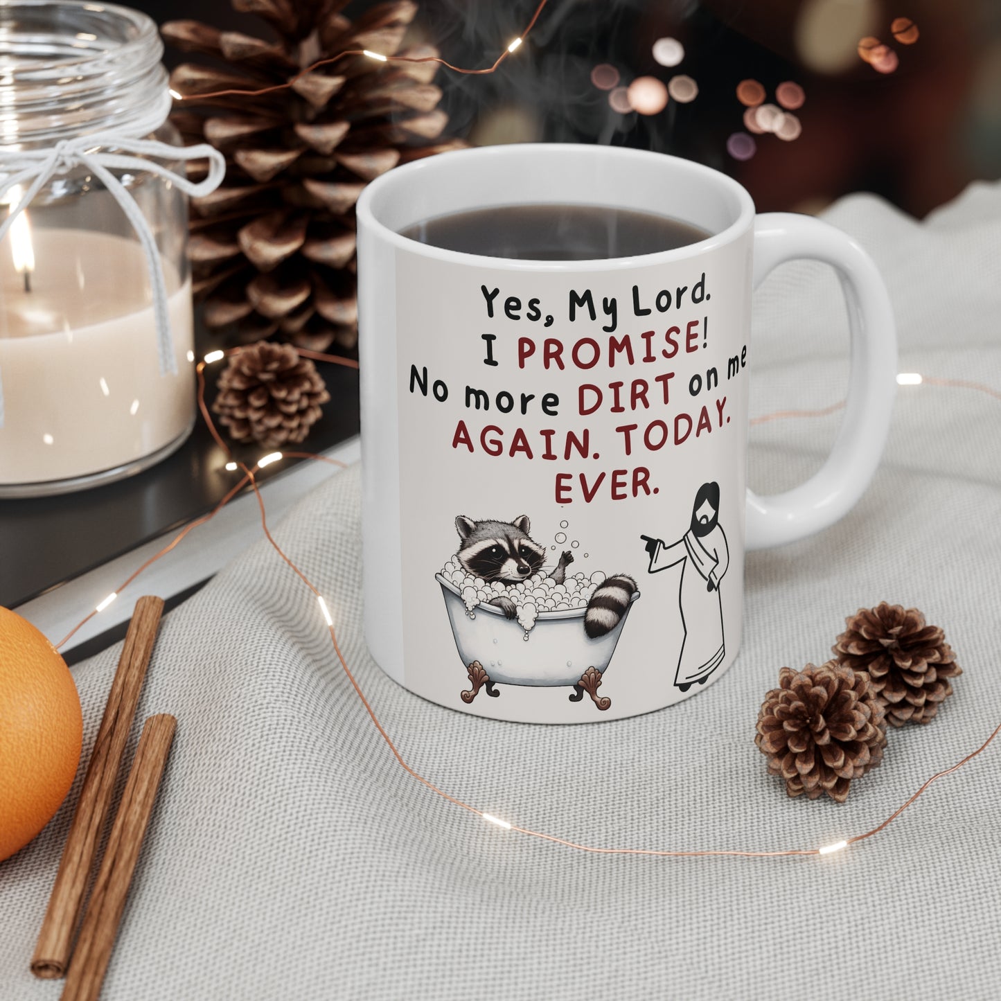 Religious Mug Gift for Christian with God's Message - Raccoon Design