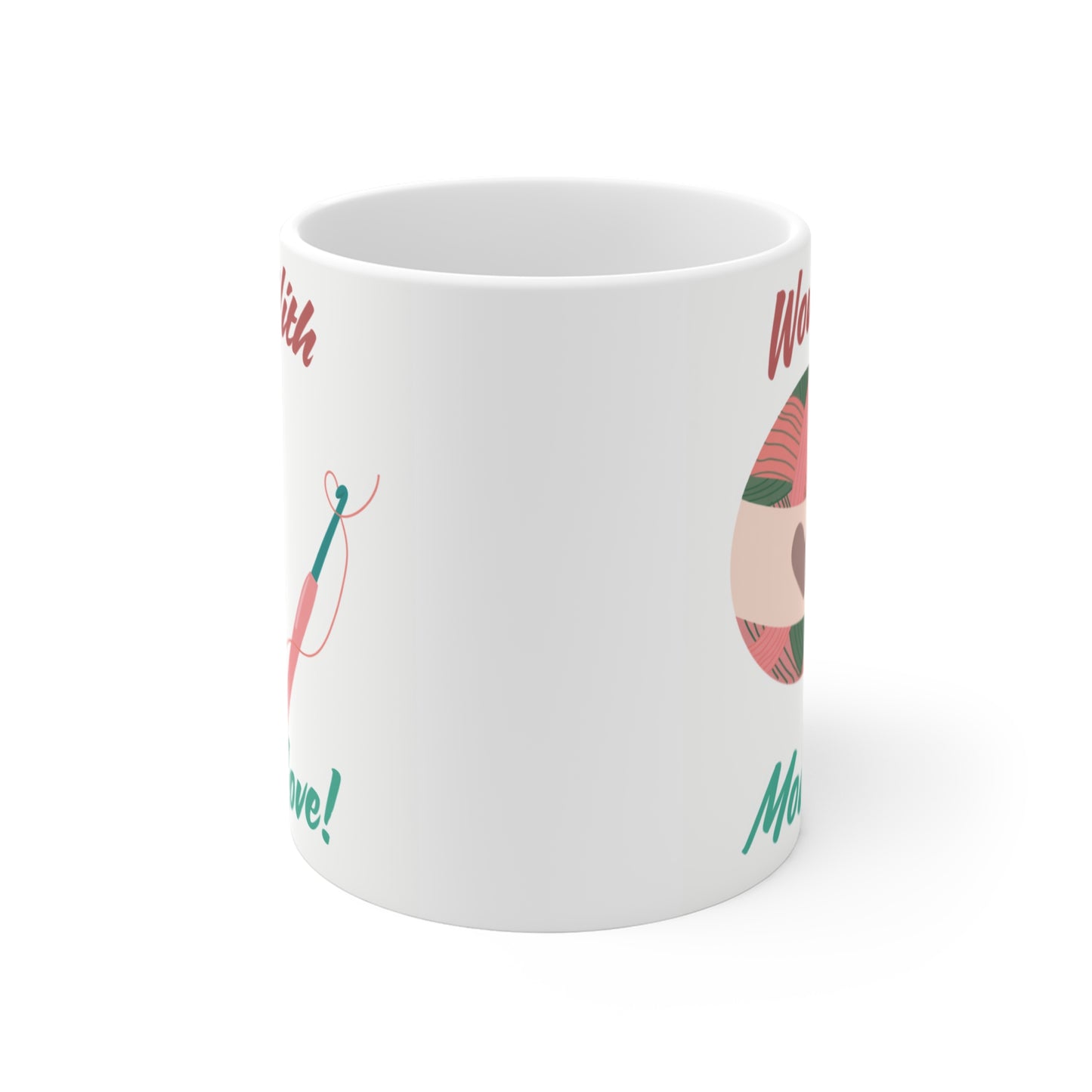 Cute knitting mug with yarn illustration and heart, Mother’s Day gift coffee cup for mom, 11oz ceramic