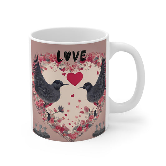 Romantic Blackbird Couple 11oz Mug featuring a charming love birds design. Gift for Valentine, wedding, special occasion, nature lovers. BUY NOW!