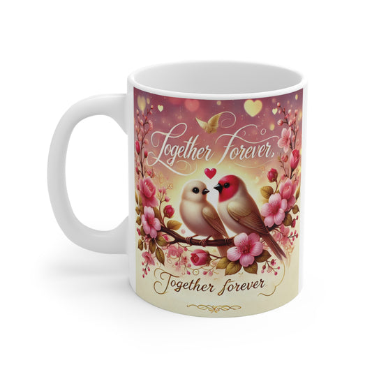 Our Romantic Lovebirds 11oz mug with cherry blossoms that combines elegance with practicality. Ideal for Valentine’s, anniversary, or wedding gift. 