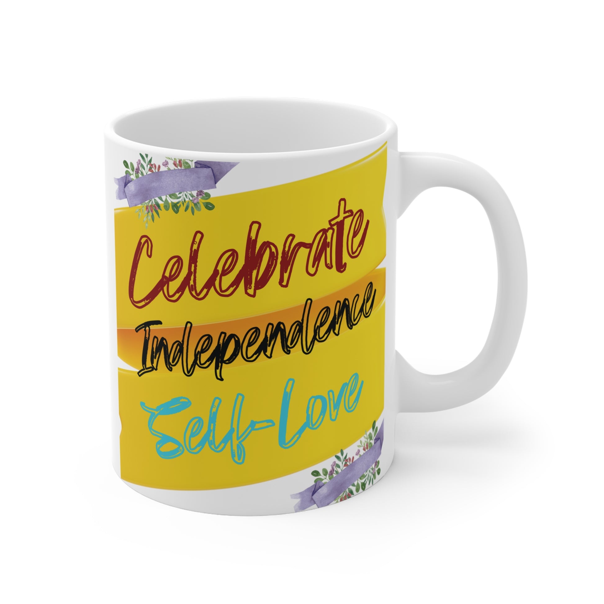Single freedom just fabulous mug, bold yellow quote coffee cup, empowering independence gift