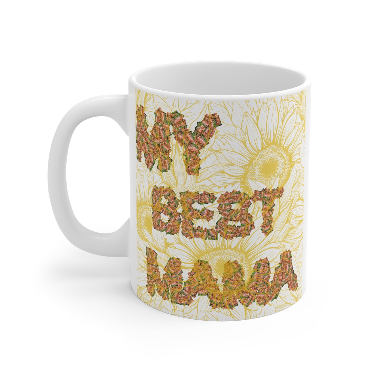 Sunflower mom mug with ‘My Best Mama’ text, cute and sentimental gift for mother, perfect for birthday or Mother’s Day