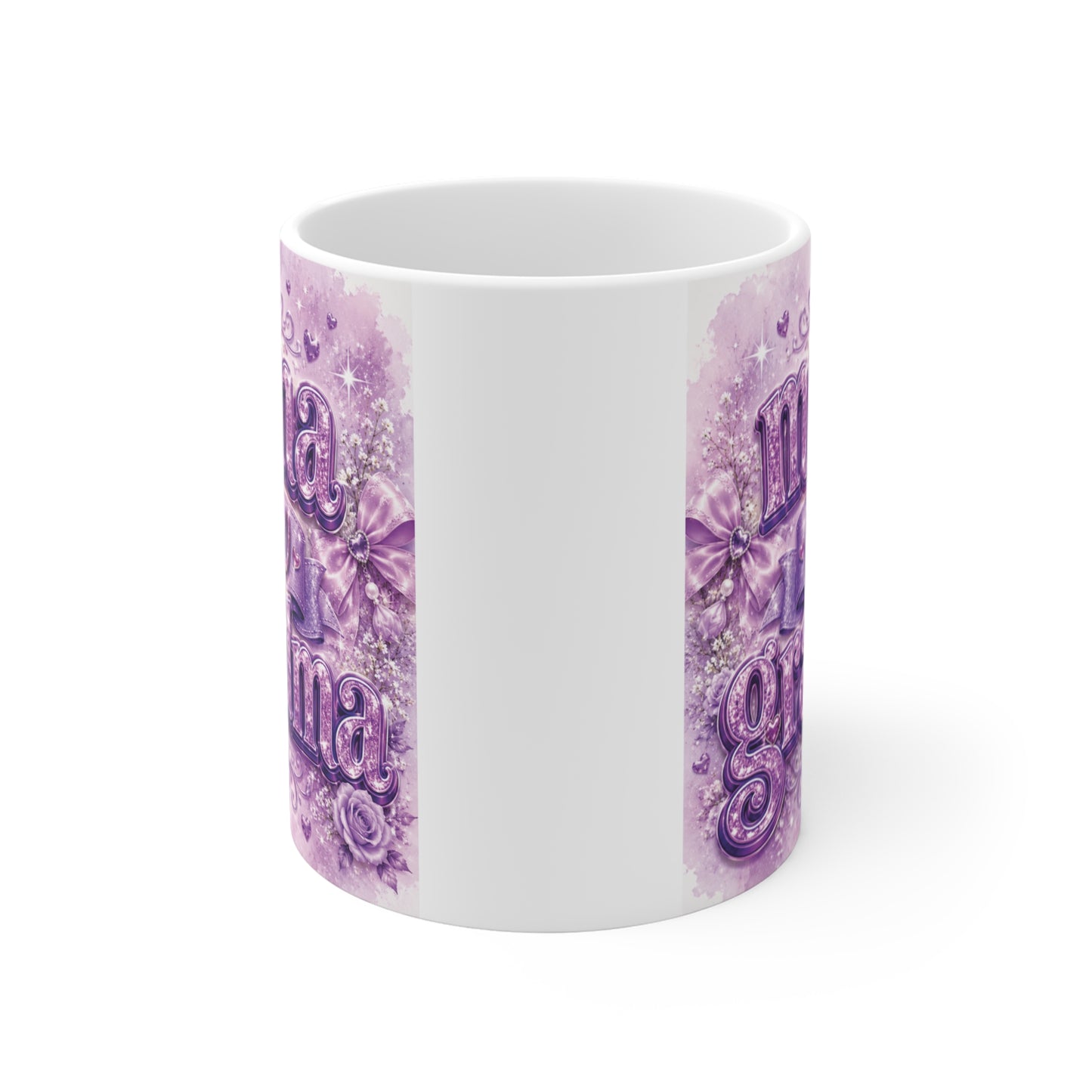 Elegant purple floral Mama Now Grandma coffee mug for pregnancy announcement and Mother's Day