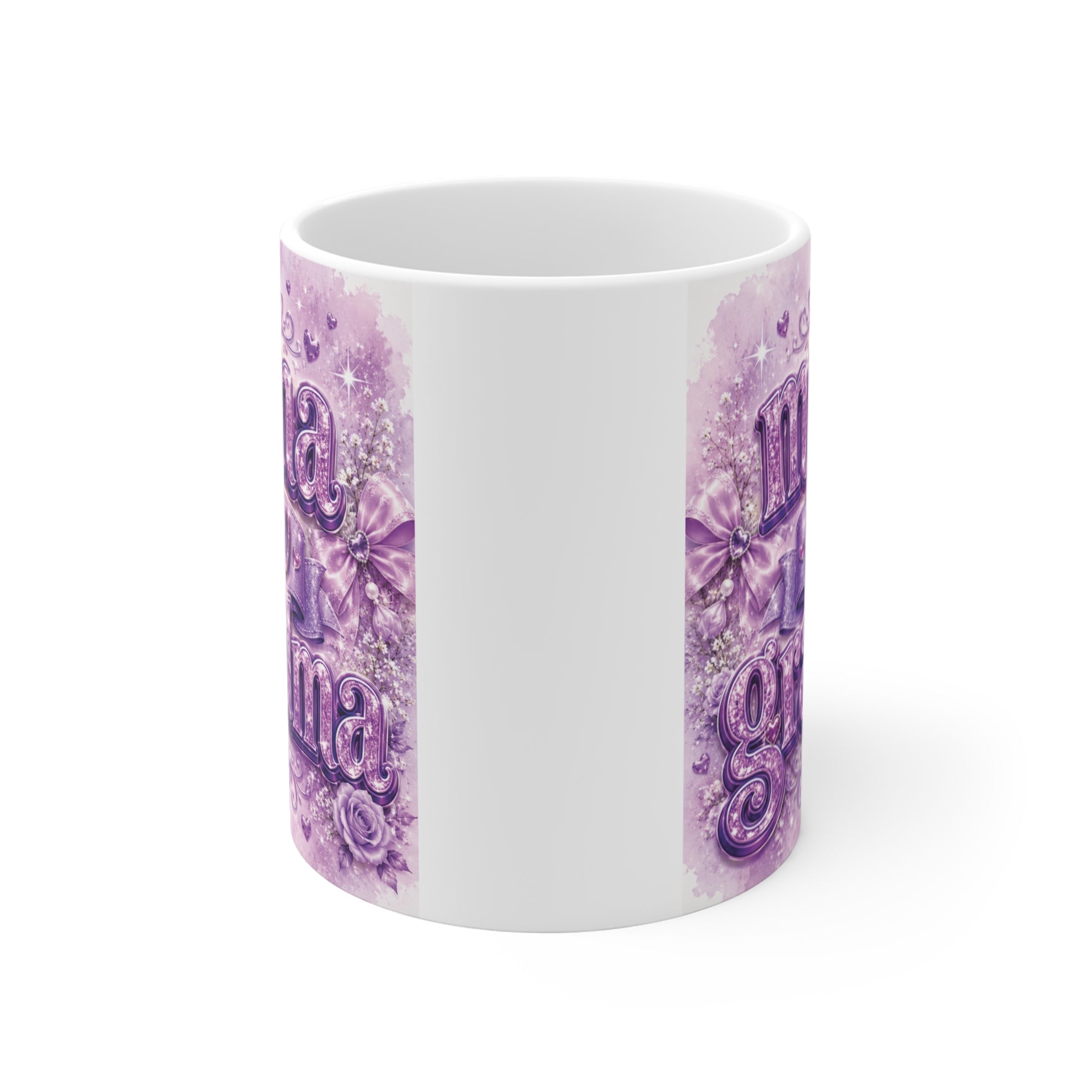 Elegant purple floral Mama Now Grandma coffee mug for pregnancy announcement and Mother's Day
