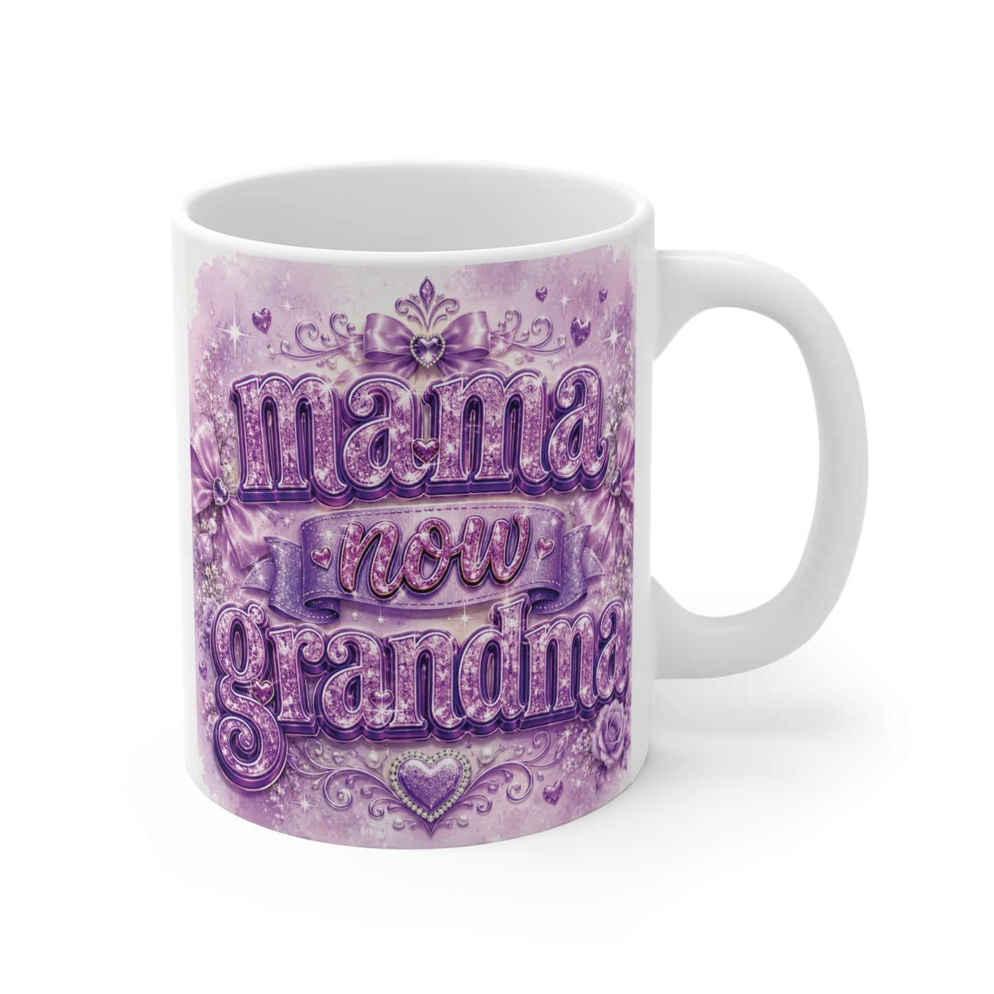 Mama Now Grandma purple vintage floral 11oz ceramic coffee mug for first-time grandma gift