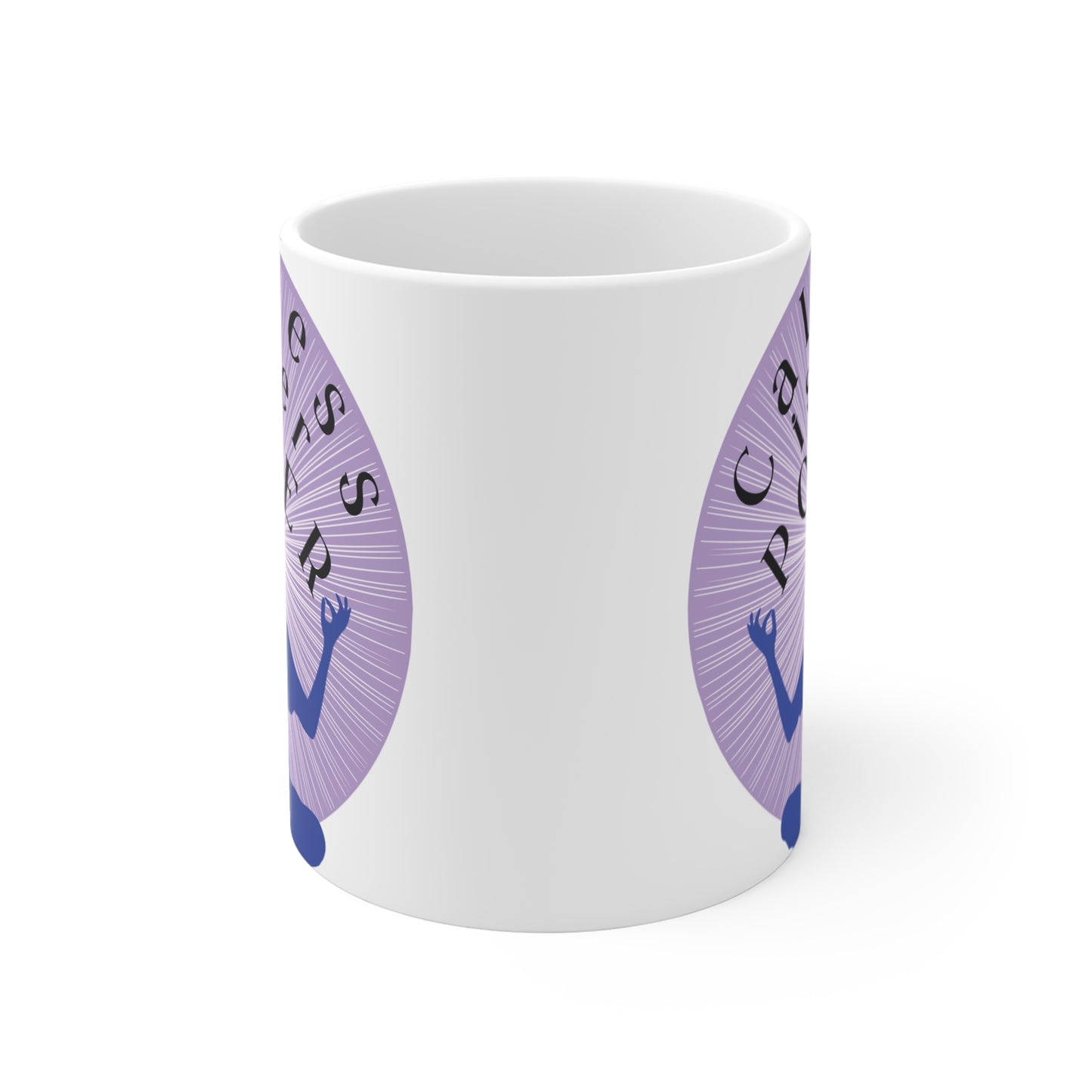Meditation silhouette mug with calming affirmation quote, spiritual wellness coffee cup design