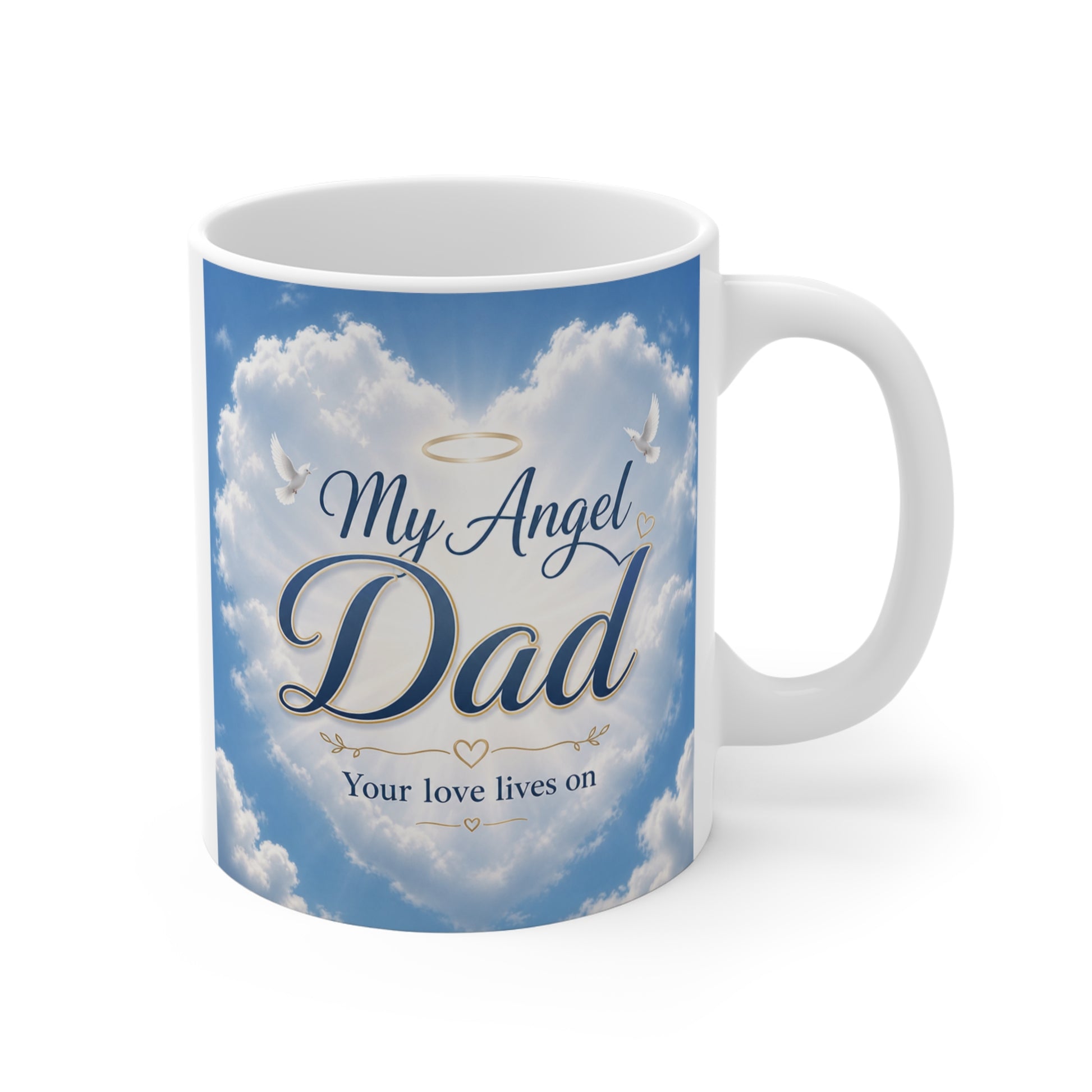 My Angel Dad memorial mug with cloud and halo design, 11oz sympathy gift for loss of father remembrance keepsake