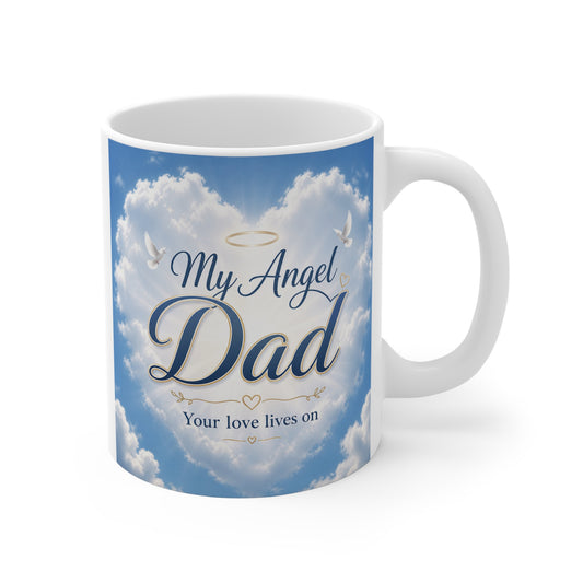 My Angel Dad memorial mug with cloud and halo design, 11oz sympathy gift for loss of father remembrance keepsake