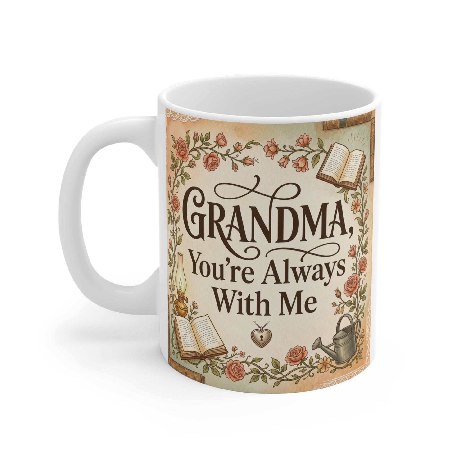 Sentimental grandma remembrance mug with floral artwork and elegant typography