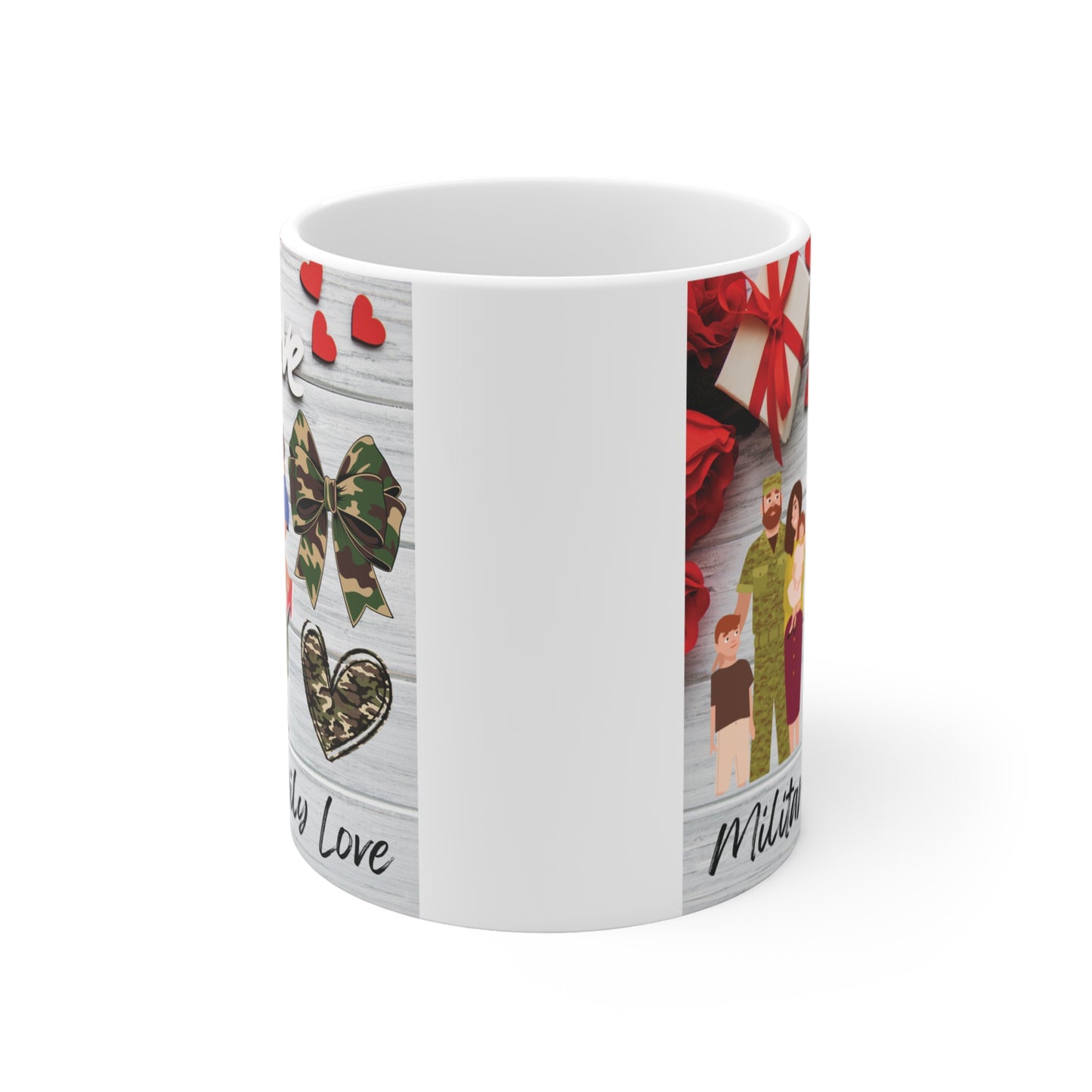 Military appreciation mug with soldier, spouse and kids design, romantic and patriotic family love gift