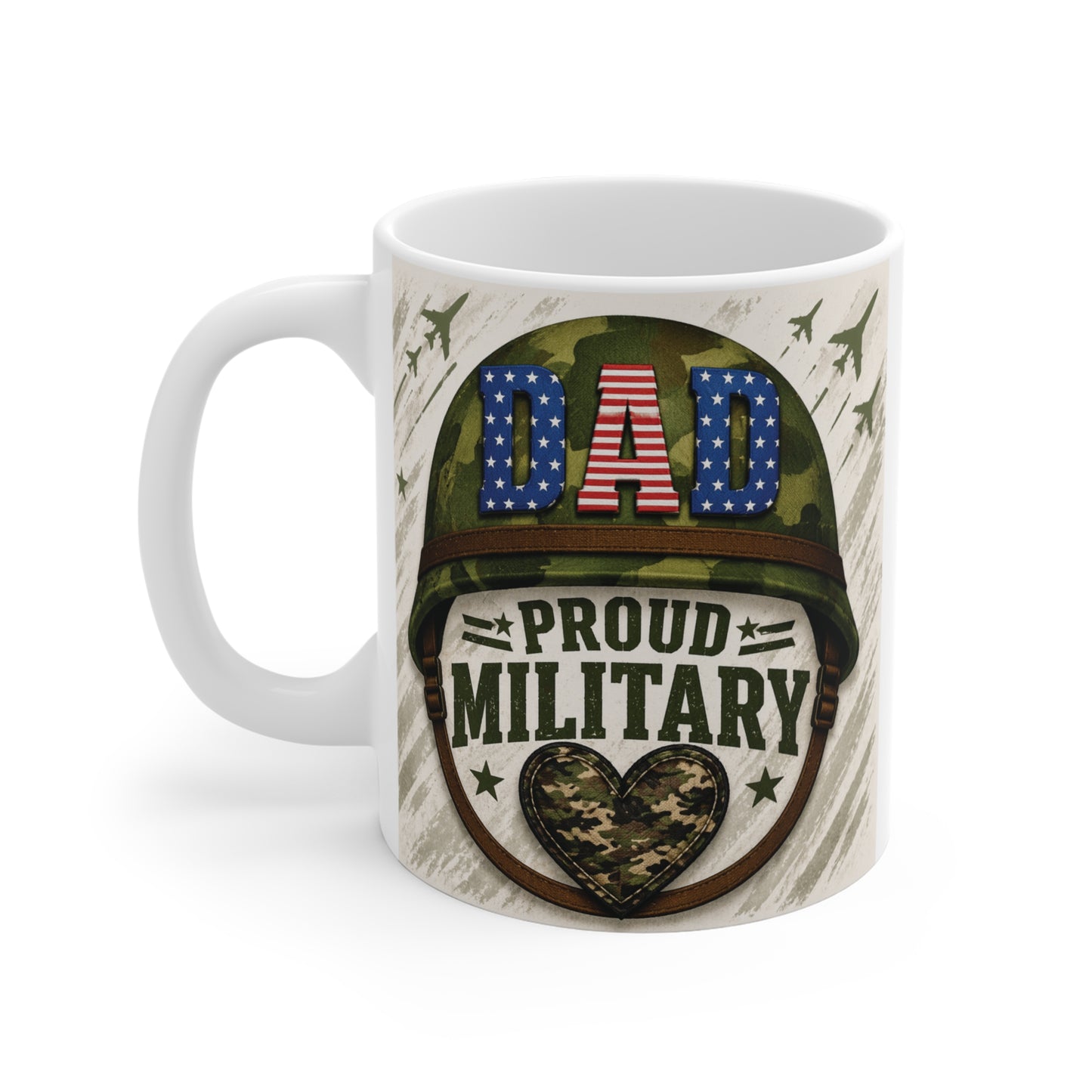 Patriotic military dad mug featuring  camo heart, 11oz ceramic coffee cup gift for army dad