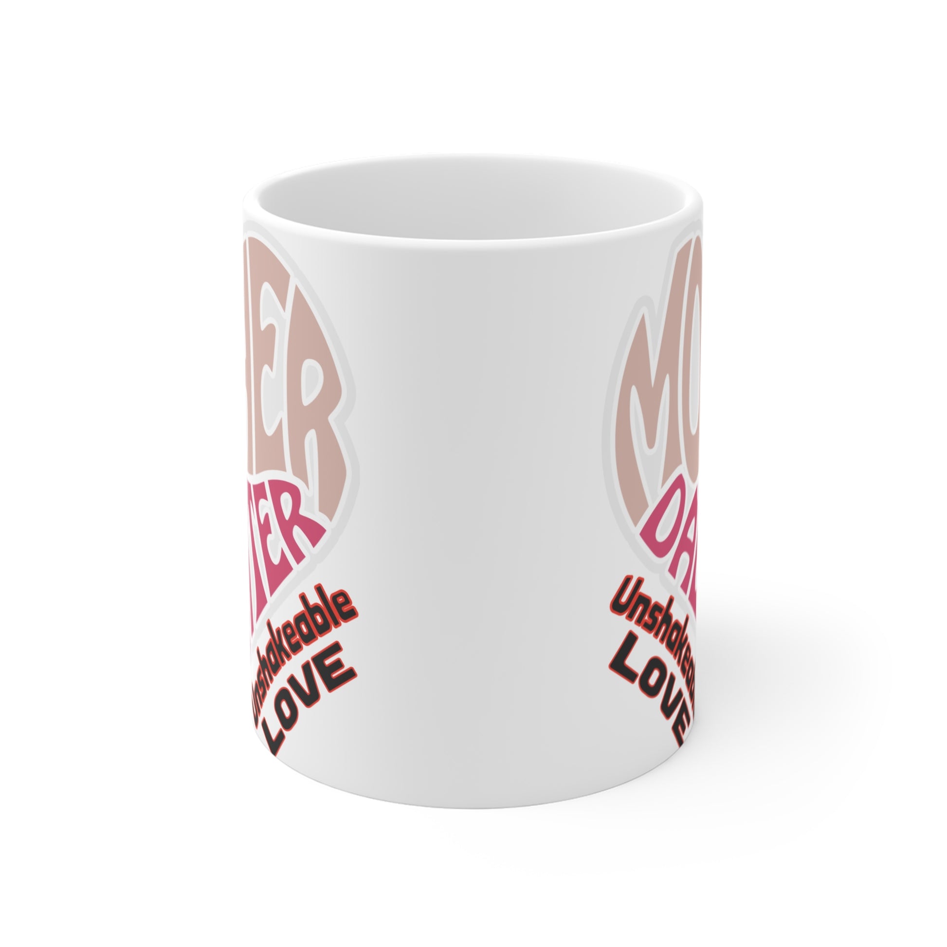 White ceramic mug with mom daughter love message in heart shape, sentimental gift idea from daughter to mother