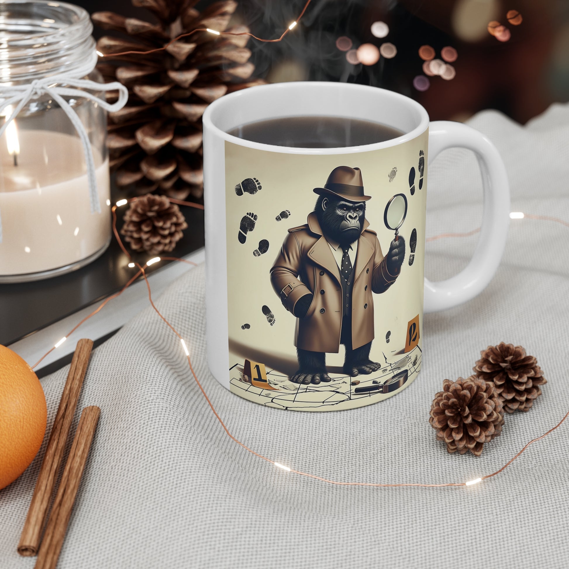 Monkey Coffee Mug with Gorilla Detective Design