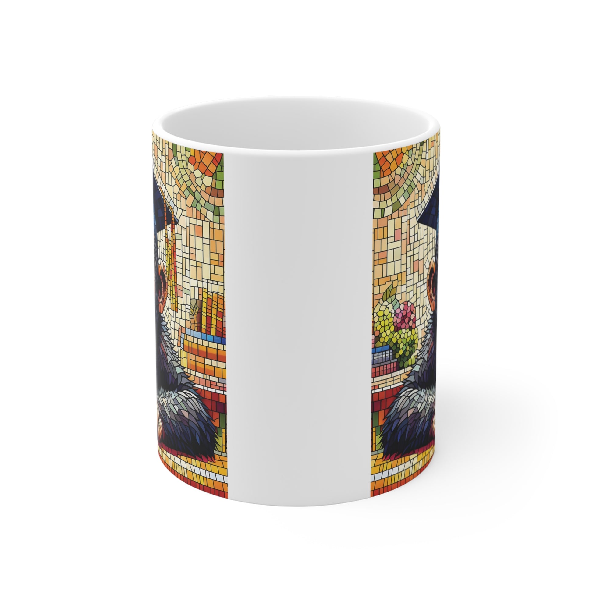 Mosaic monkey graduate coffee mug featuring chimp in cap and tie, unique ceramic mug for college graduation gifts and office desk decor