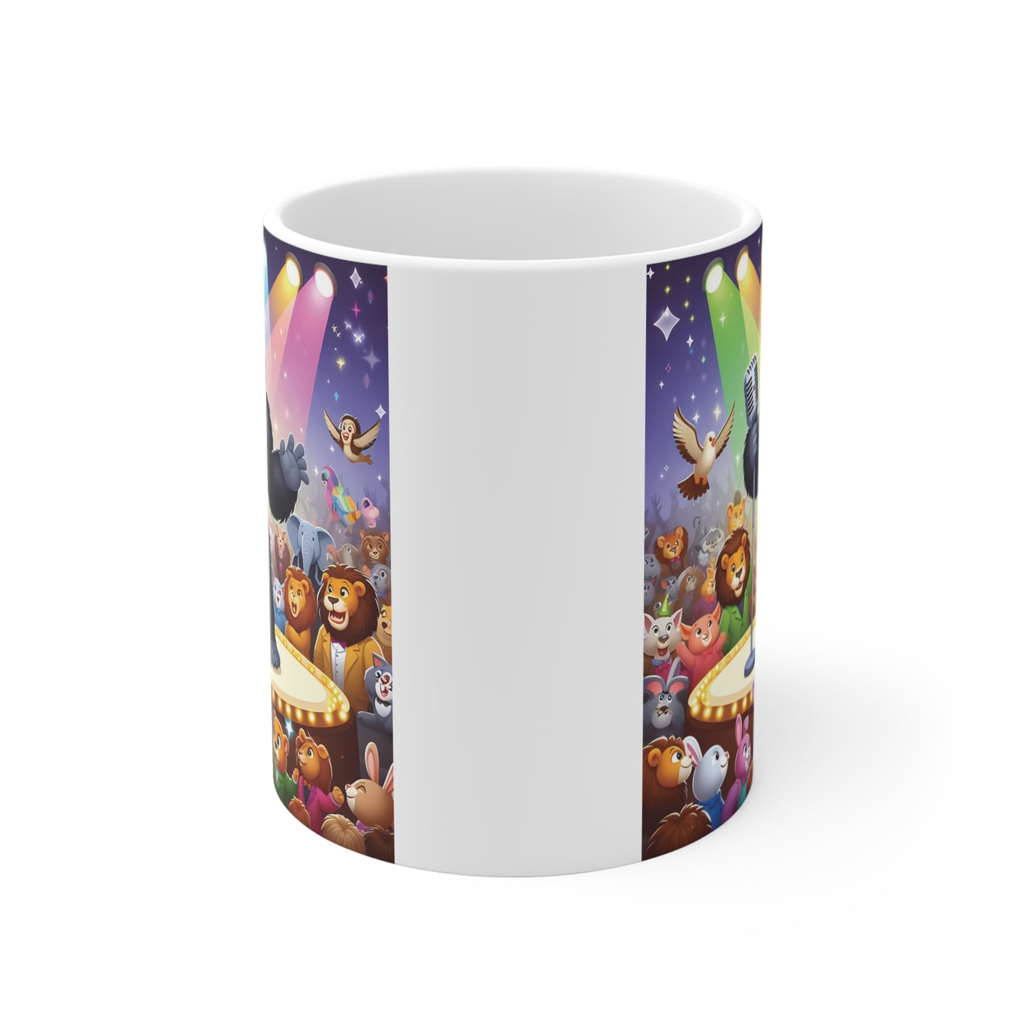 Creative design of a female gorilla singing on stage with spotlight and microphone, perfect for music lover gift mug