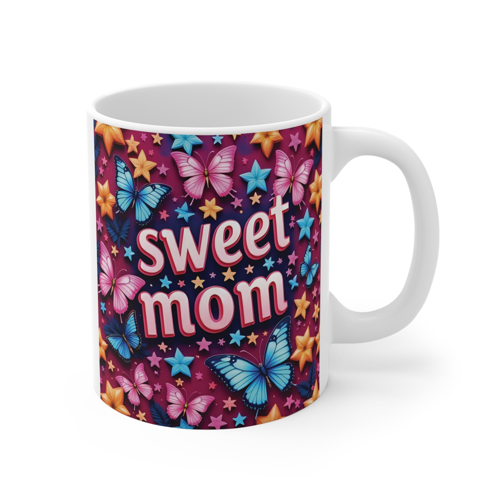 Sweet Mom butterfly floral 11oz ceramic mug with colorful design