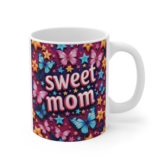 Sweet Mom butterfly floral 11oz ceramic mug with colorful design