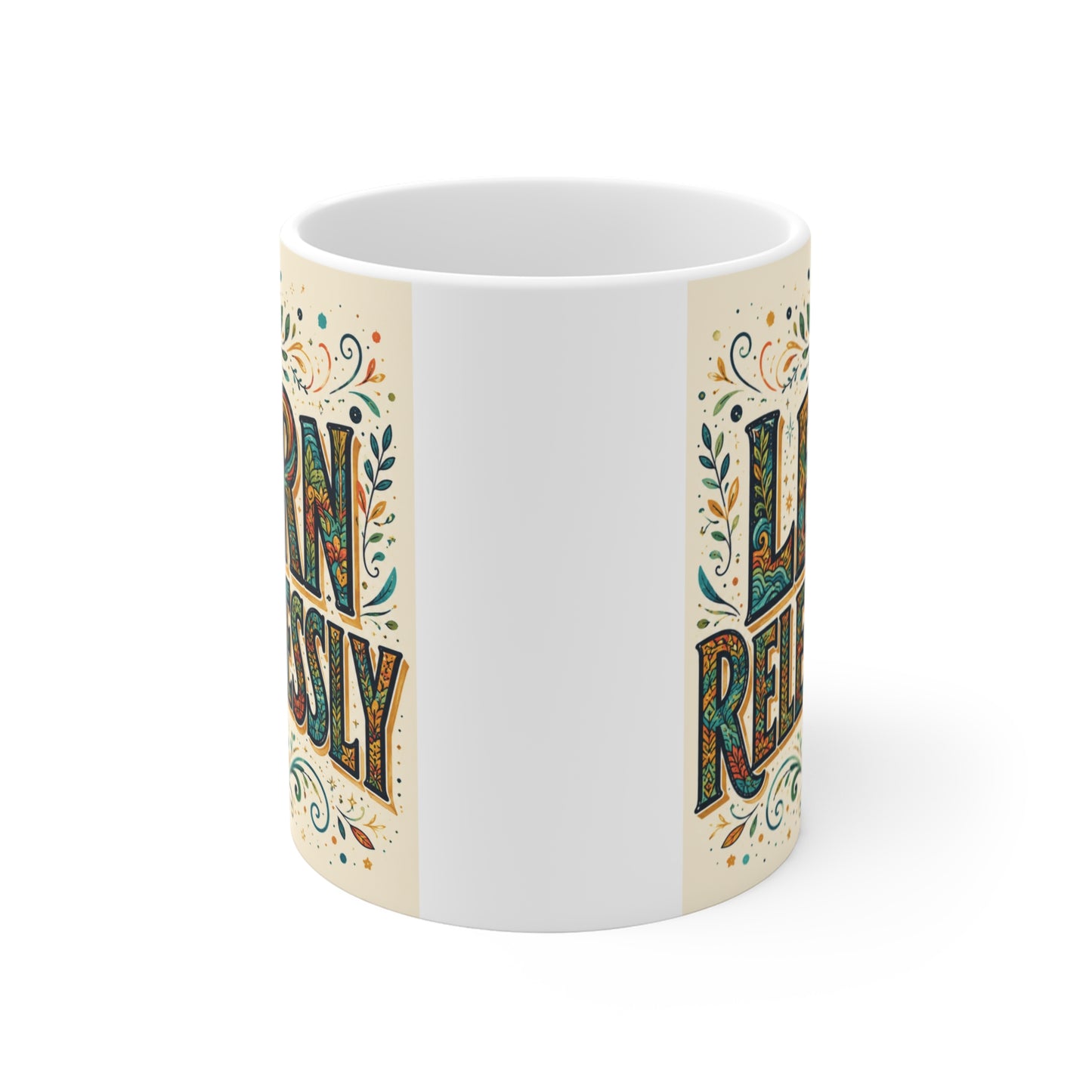 Motivational study mug with colorful vintage typography design