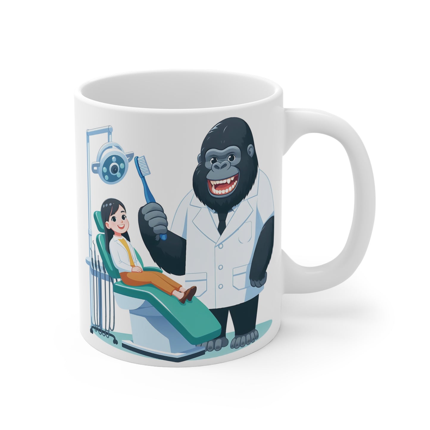Mug for Dentist - Cartoon Gorilla Dentist & Human Patient