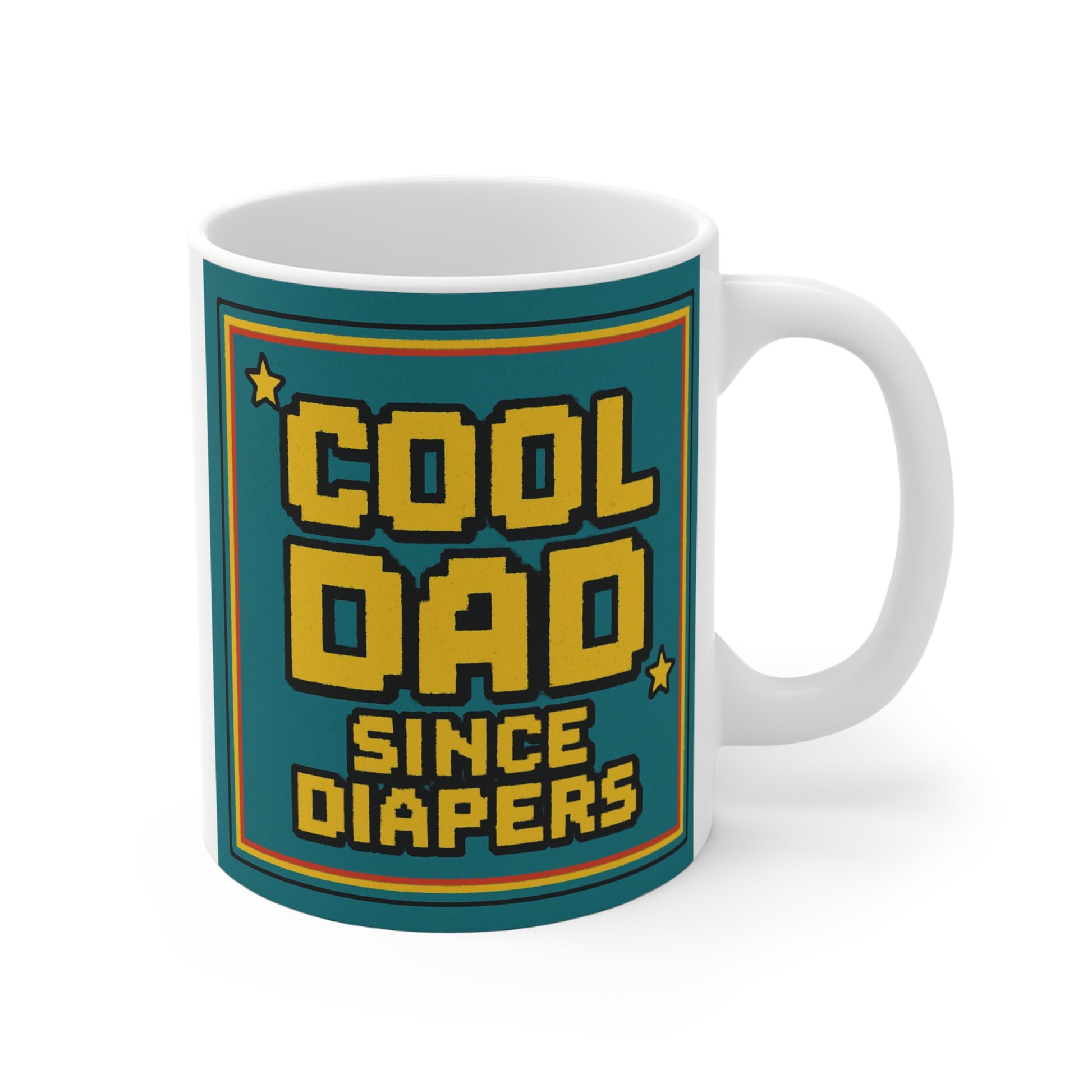 Retro pixel art Cool Dad Since Diapers 11oz ceramic coffee mug for Father’s Day