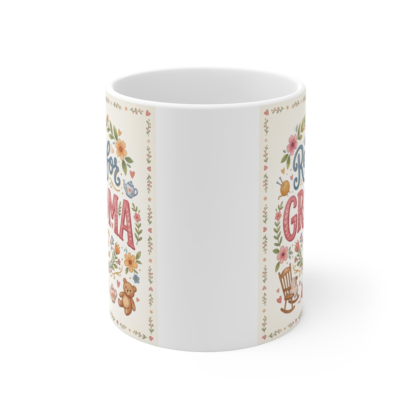 Cute floral grandma mug featuring Ready for Grandma Life typography on a white ceramic mug.