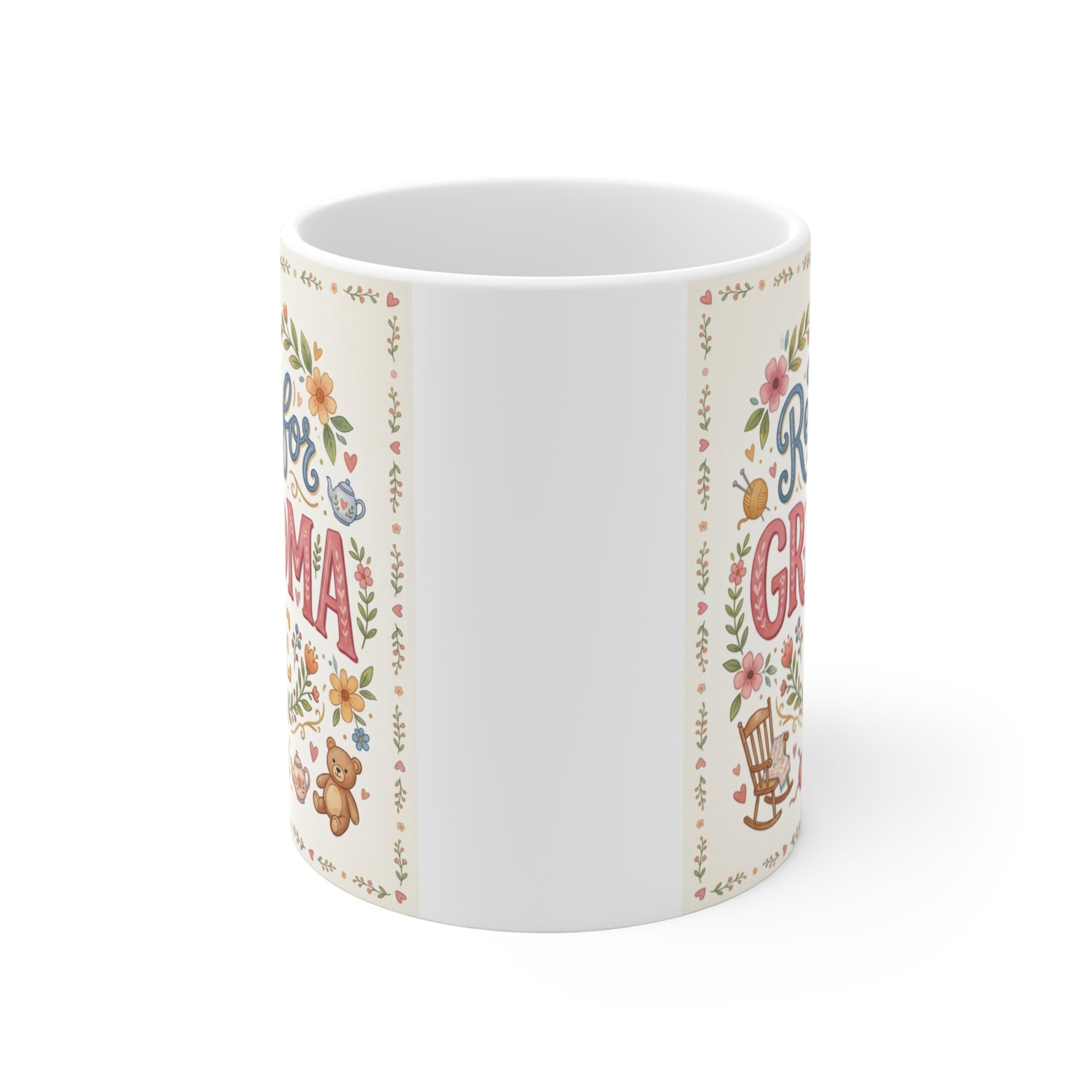 Cute floral grandma mug featuring Ready for Grandma Life typography on a white ceramic mug.