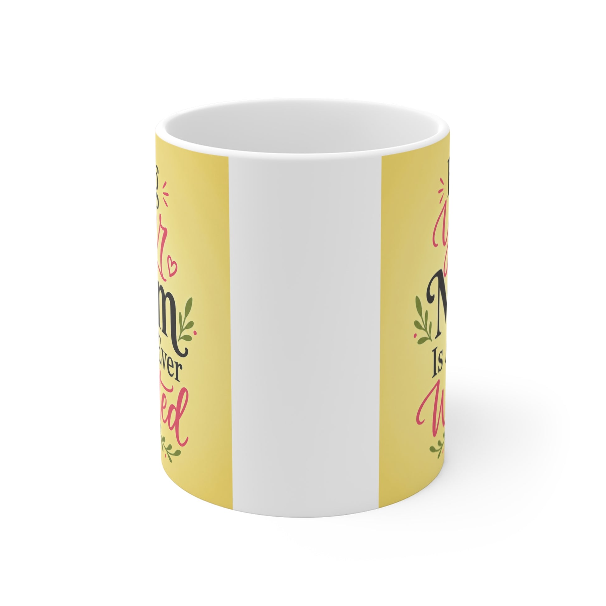 bright yellow mom coffee mug with heartfelt message and floral accents, gift for new mom or mom from daughter