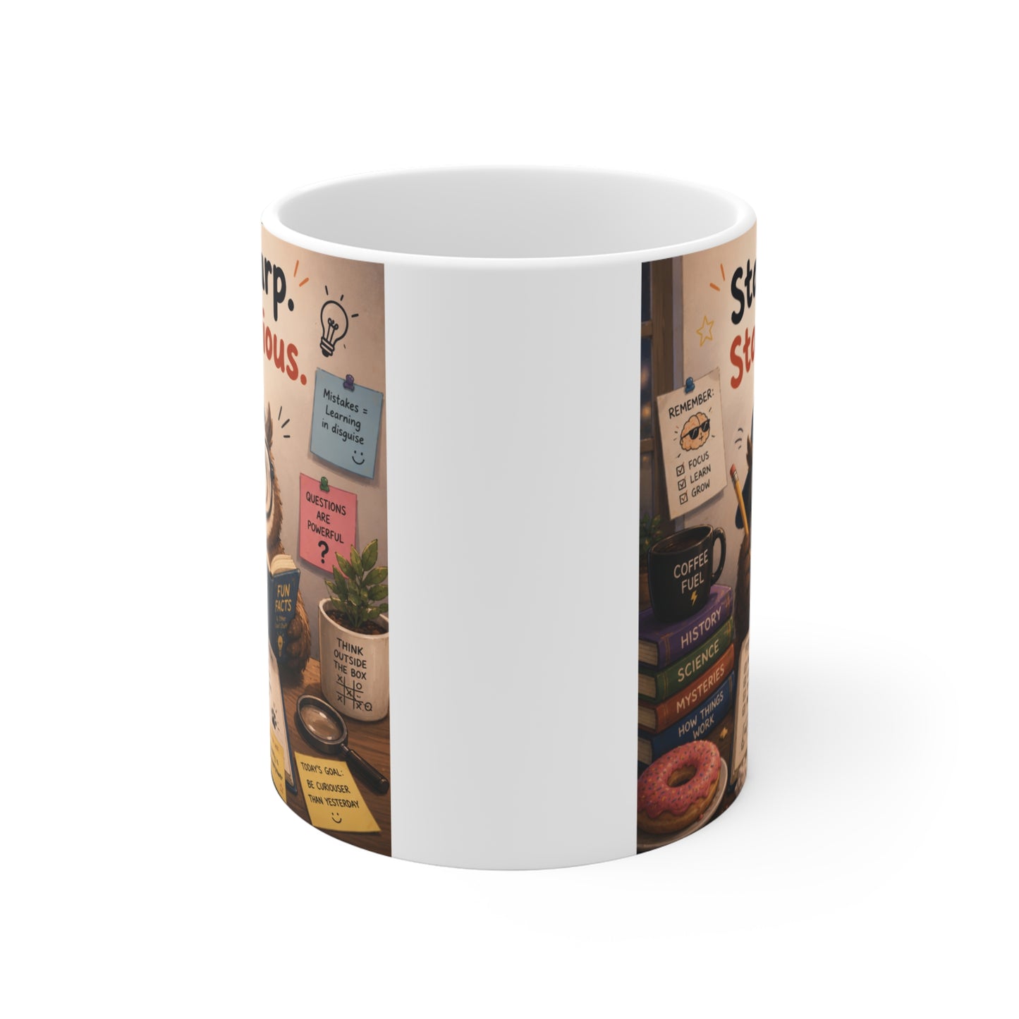 Motivational owl study mug with cozy academic aesthetic and inspirational quote