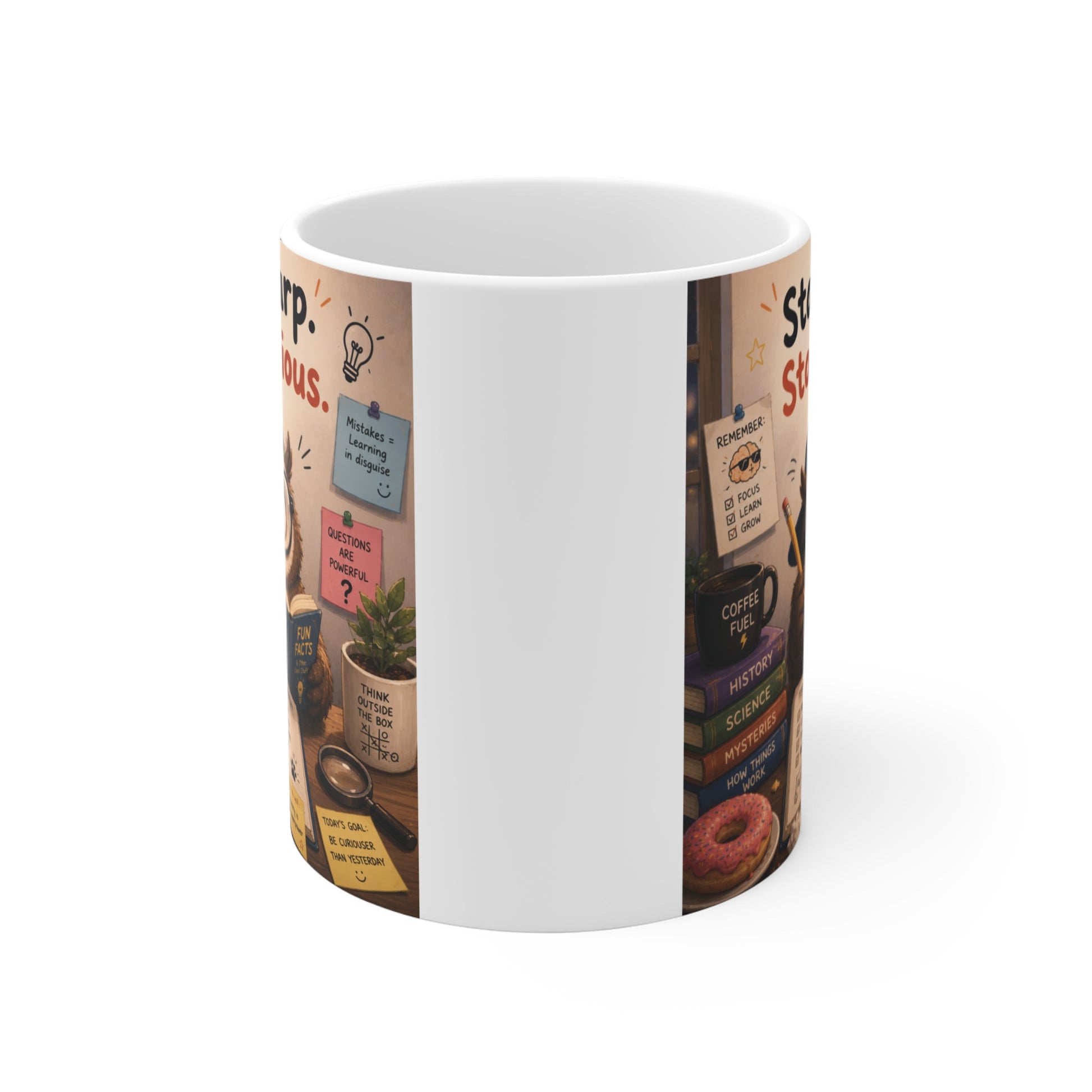 Motivational owl study mug with cozy academic aesthetic and inspirational quote