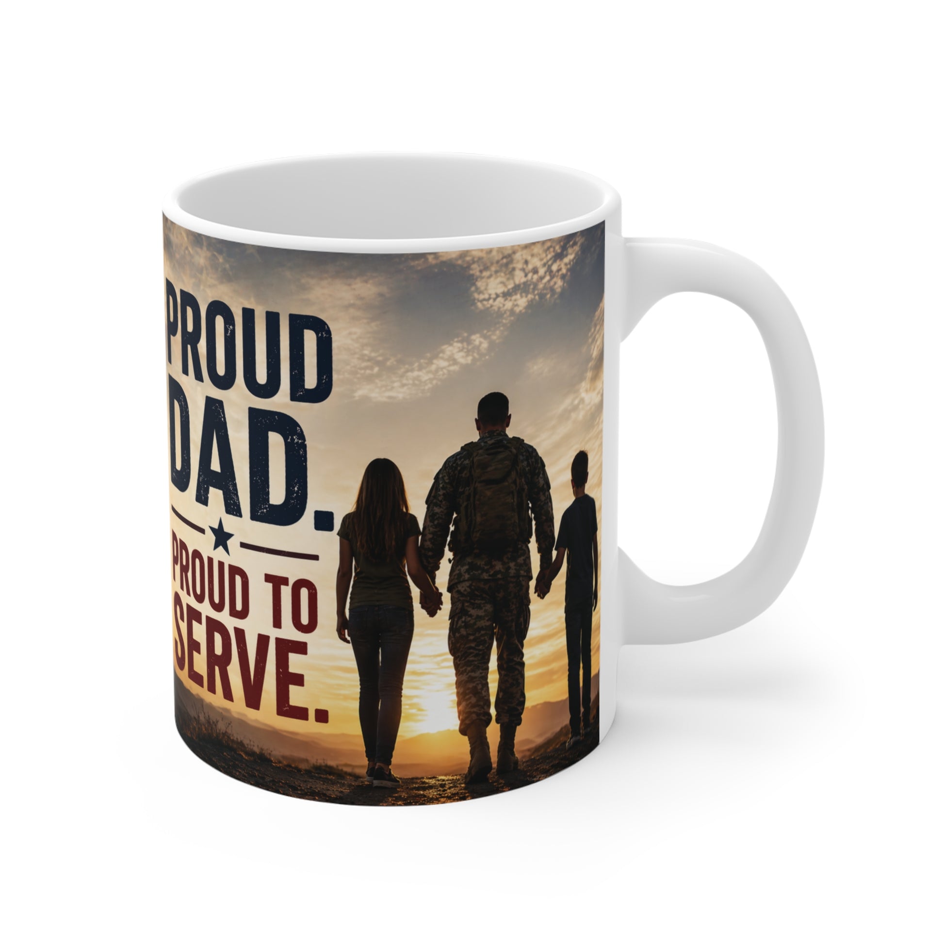 Proud to Serve ceramic mug 11oz for military dads and veterans, durable patriotic dad gift for coffee or tea